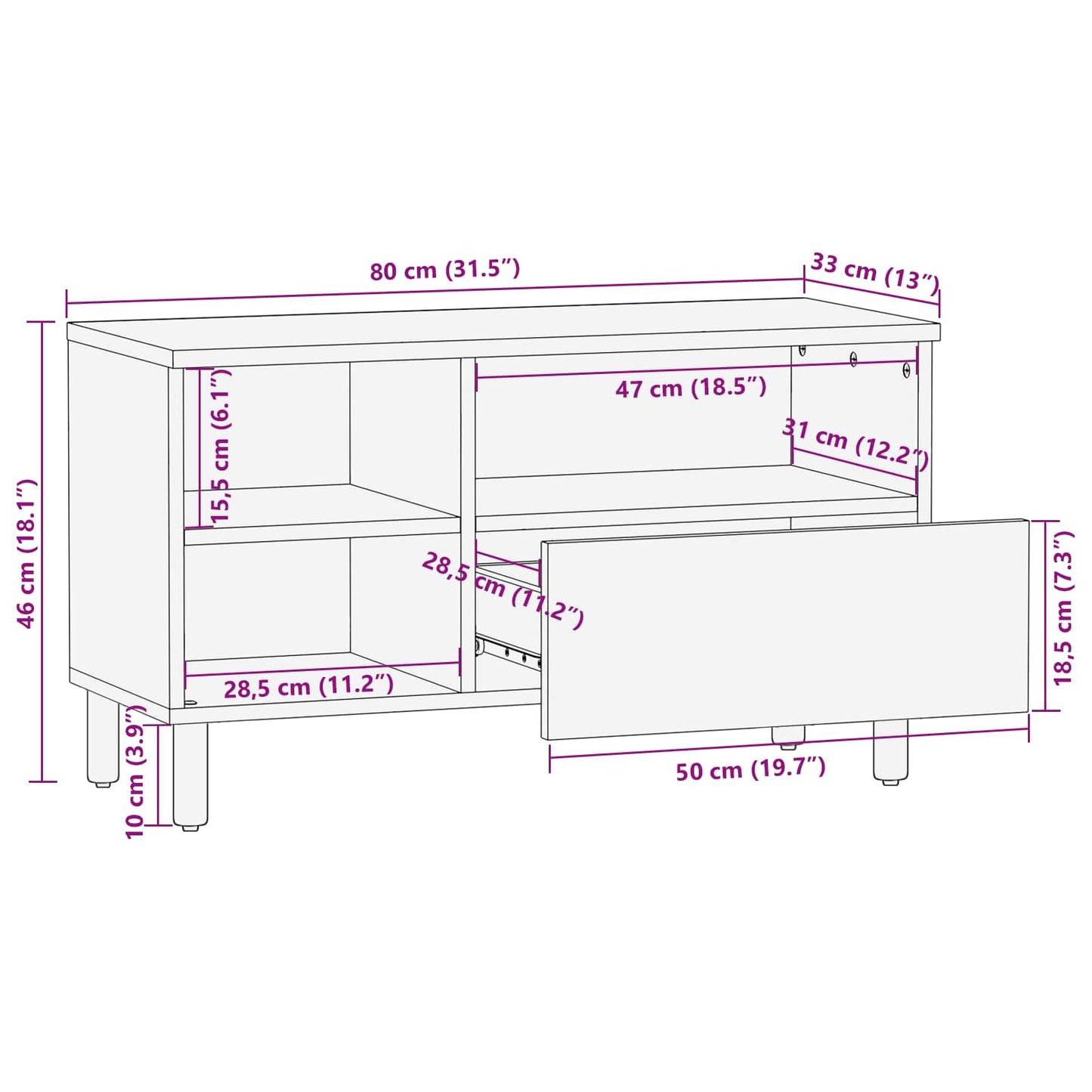 TV-kast met lade Acacia Bruine Afwerking 80 x 33 x 46 cm is nu te koop bij PeponiXL, paradijselijk wonen!