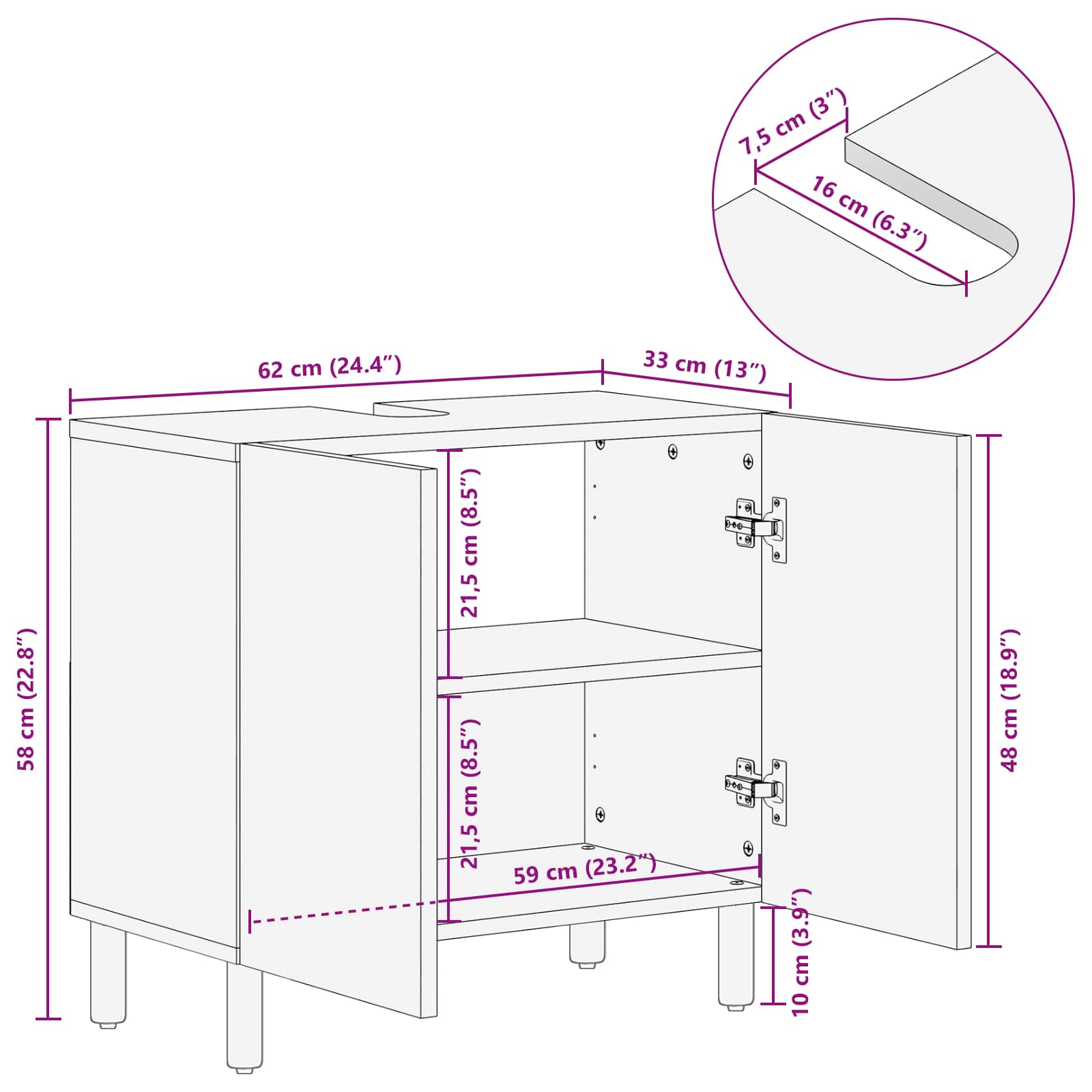 Badkamer wastafelkast Bruin 62 x 33 x 58 cm Massief Mango Hout is nu te koop bij PeponiXL, paradijselijk wonen!