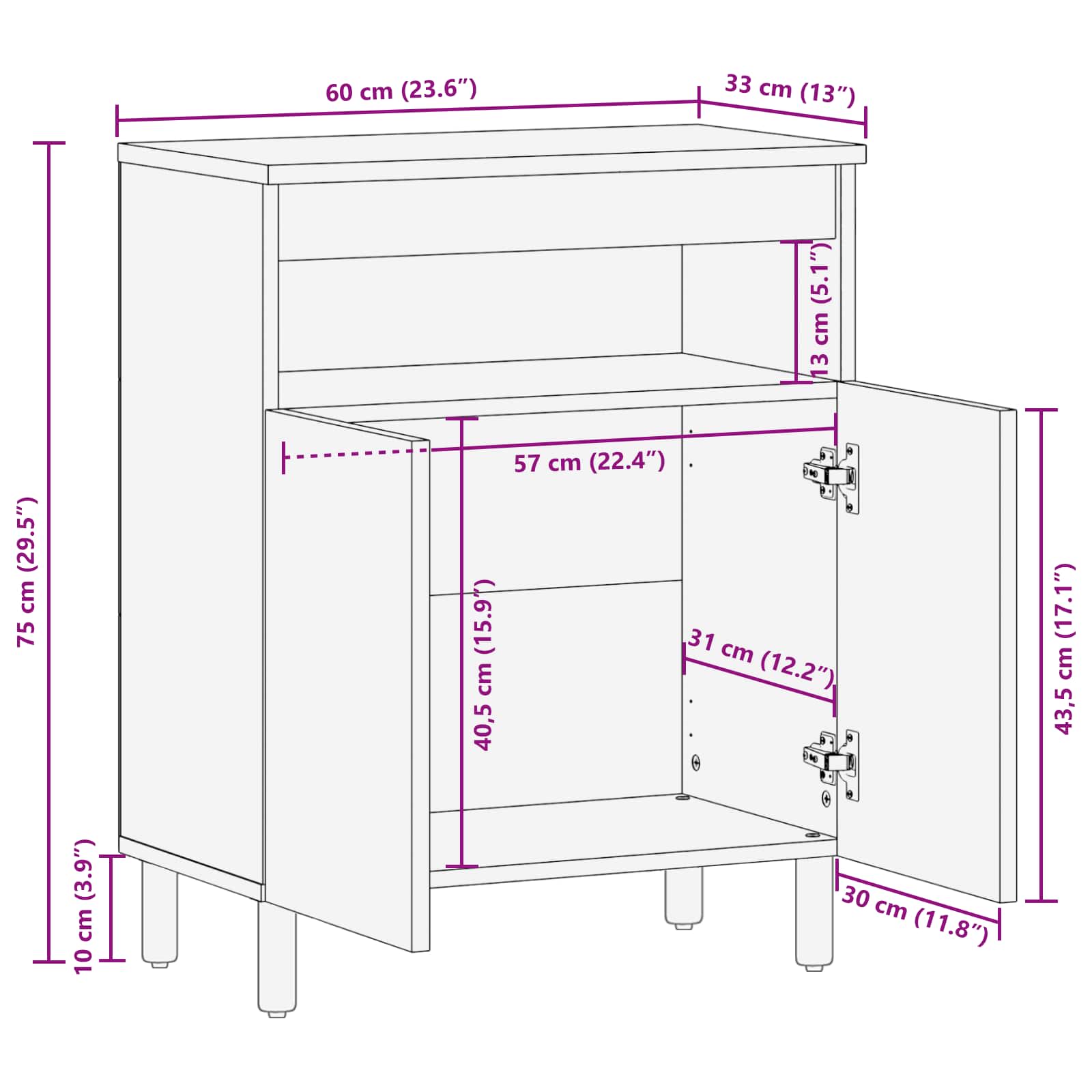 Dressoir met opslag Acacia Bruine Afwerking 60 x 33 x 75 cm is nu te koop bij PeponiXL, paradijselijk wonen!