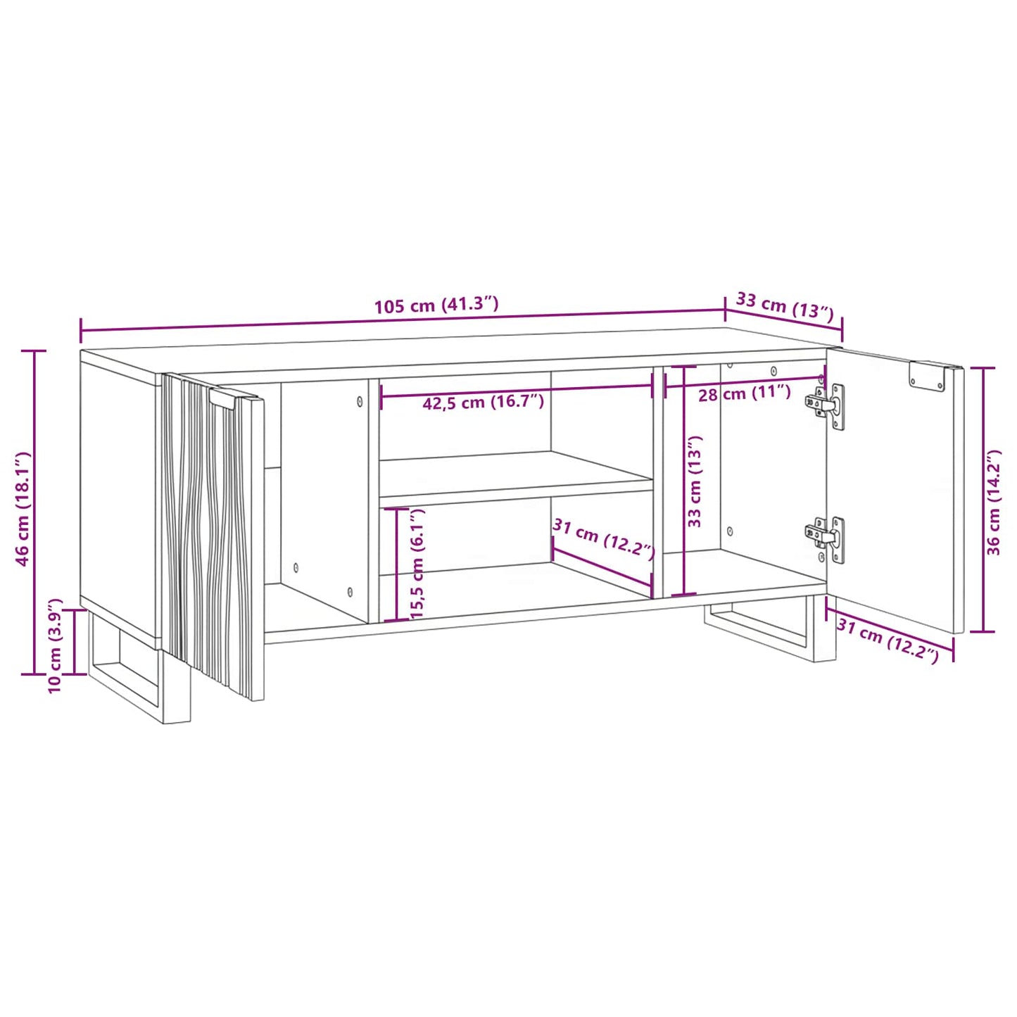 TV Eenheden Bruin 105 x 33 x 46 cm Bewerkt hout is nu te koop bij PeponiXL, paradijselijk wonen!
