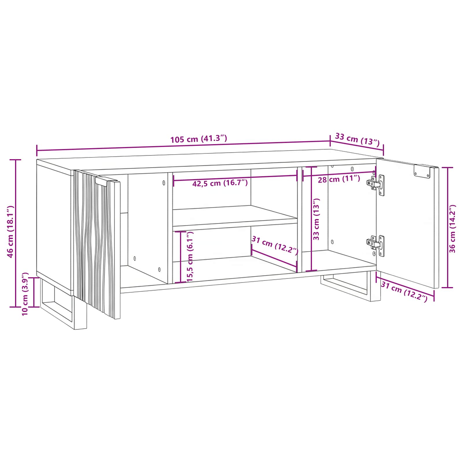 TV Eenheden Bruin 105 x 33 x 46 cm Bewerkt hout is nu te koop bij PeponiXL, paradijselijk wonen!