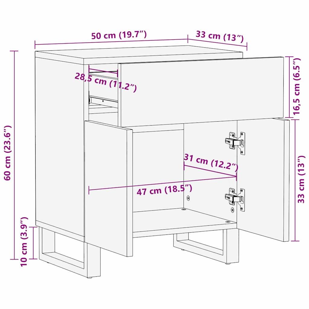 Nachtkastje met lade Bruin 50 x 33 x 60 cm Massief acaciahout is nu te koop bij PeponiXL, paradijselijk wonen!