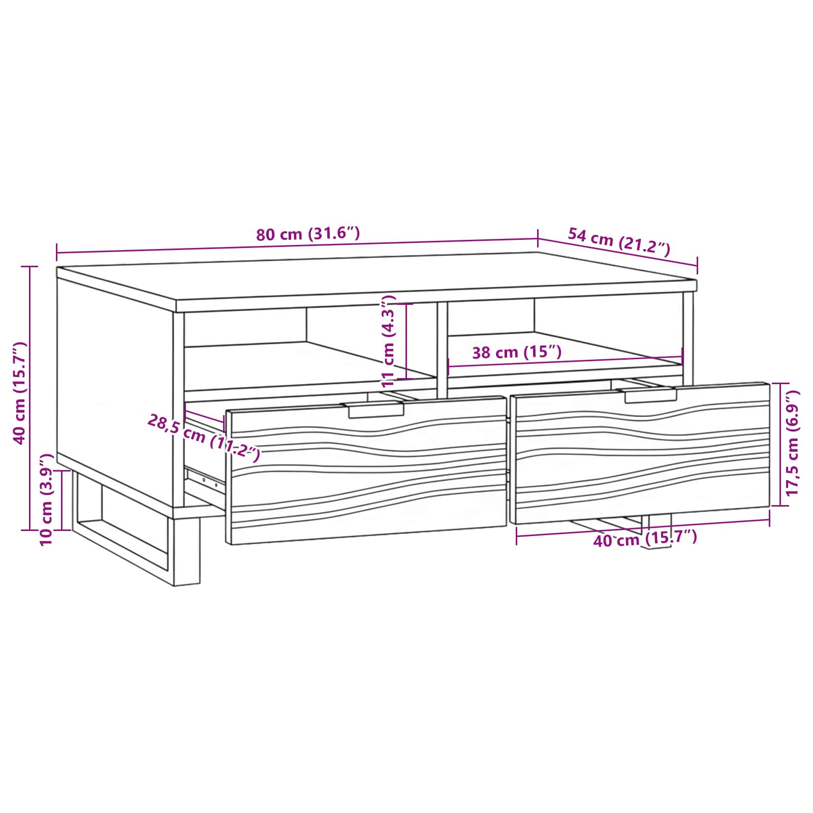 Salontafel Bruin en zwart 80 x 54 x 40 cm Massief acaciahout is nu te koop bij PeponiXL, paradijselijk wonen!