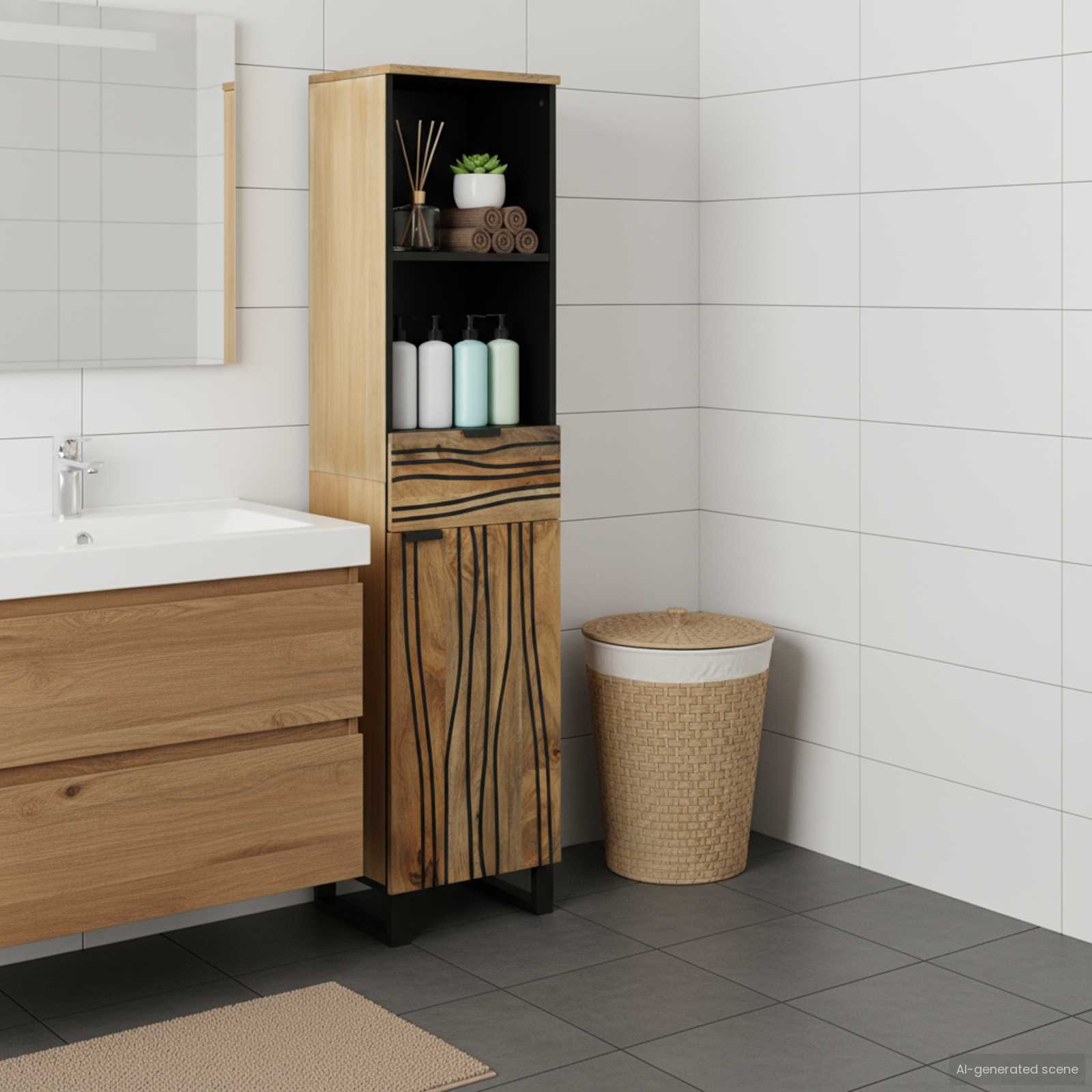 Badkamer wastafelkast Bruin 38 x 33 x 160 cm Bewerkt hout is nu te koop bij PeponiXL, paradijselijk wonen!
