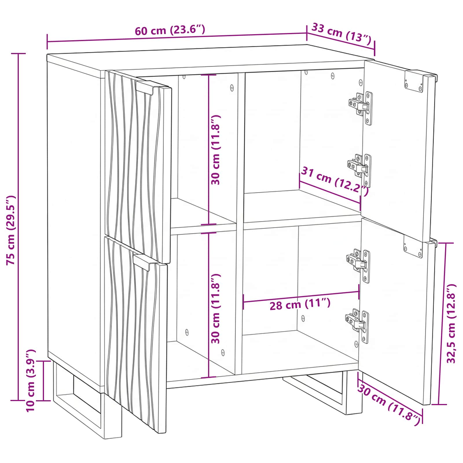 Dressoir Bruin 60 x 33 x 75 cm massief mangohout is nu te koop bij PeponiXL, paradijselijk wonen!