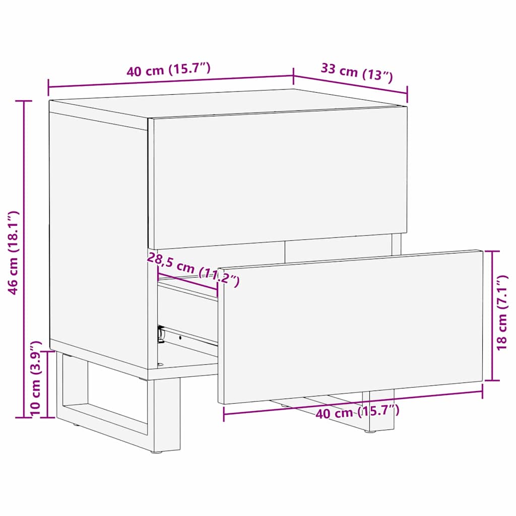 Nachtkastje Wit en zwart 40 x 33 x 46 cm Massief acaciahout is nu te koop bij PeponiXL, paradijselijk wonen!