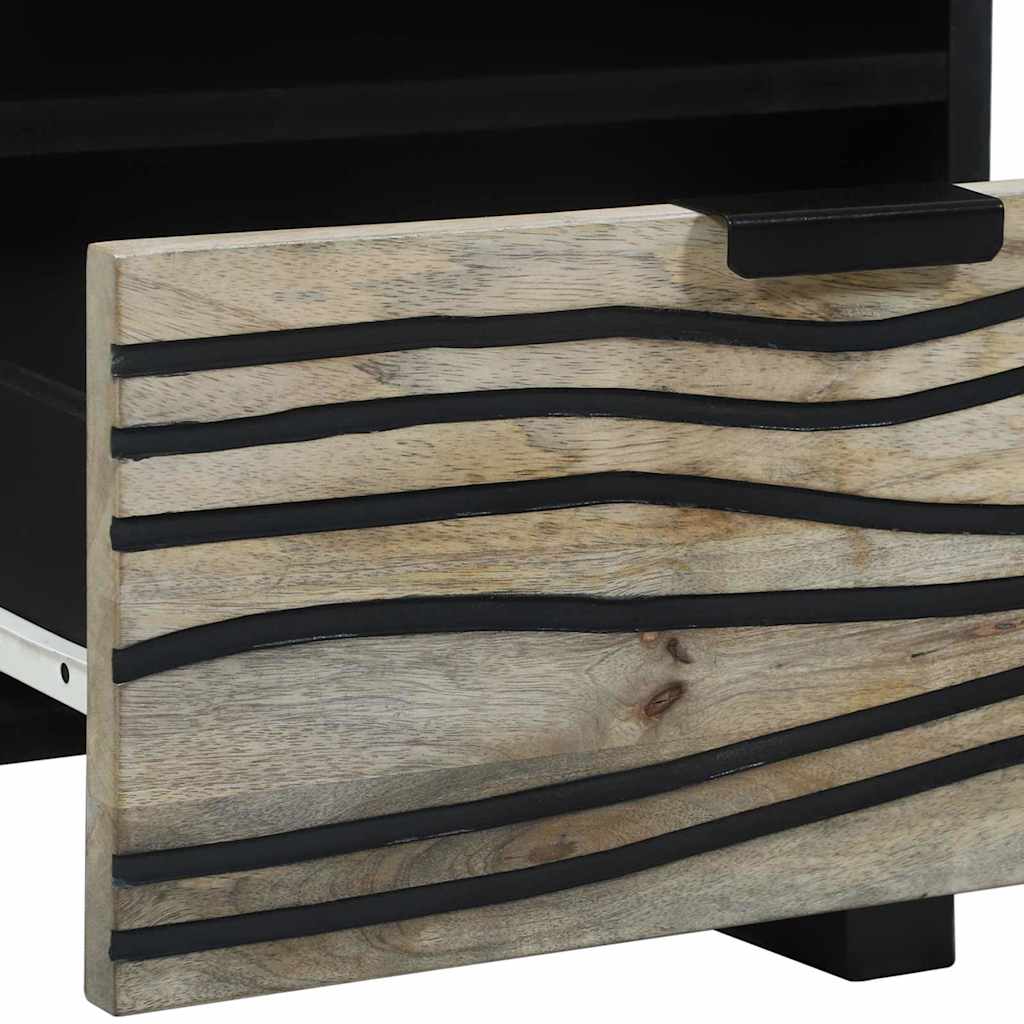 Nachtkastje Wit en zwart 40 x 33 x 46 cm Massief acaciahout is nu te koop bij PeponiXL, paradijselijk wonen!