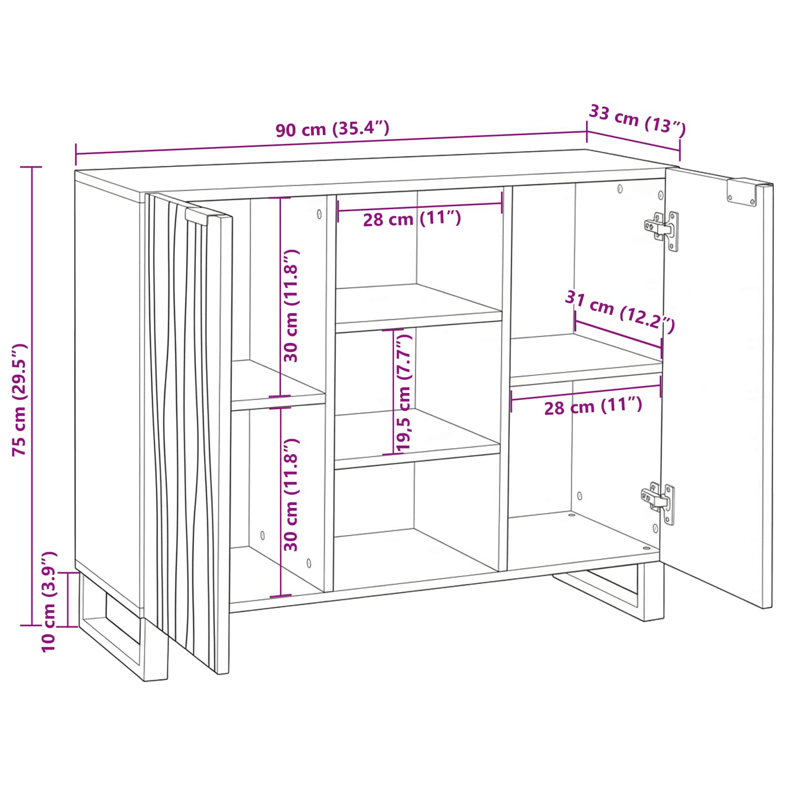 Dressoir Wit 90 x 33 x 75 cm massief mangohout is nu te koop bij PeponiXL, paradijselijk wonen!