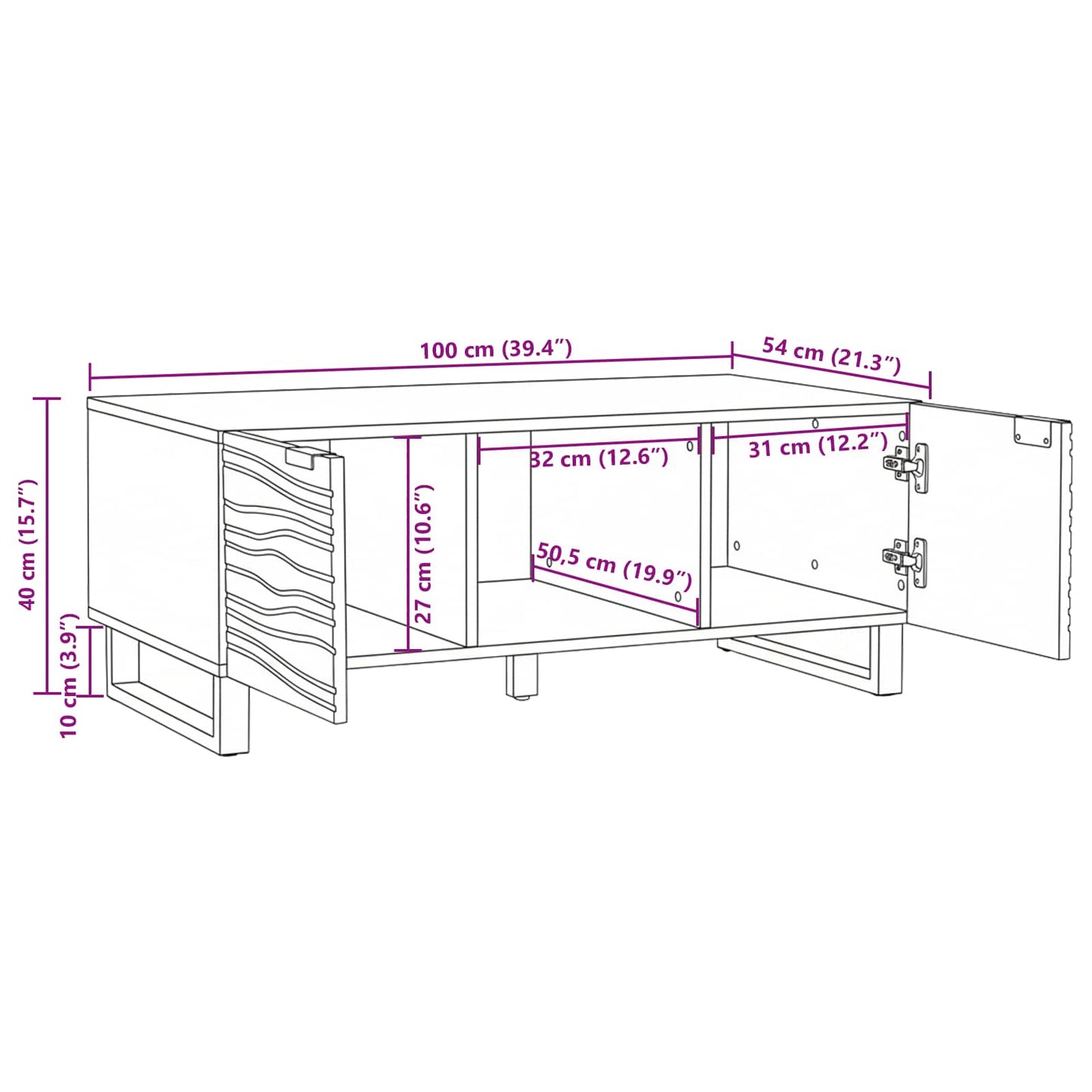 Salontafel Bruin en zwart 100 x 54 x 40 cm Massief acaciahout is nu te koop bij PeponiXL, paradijselijk wonen!