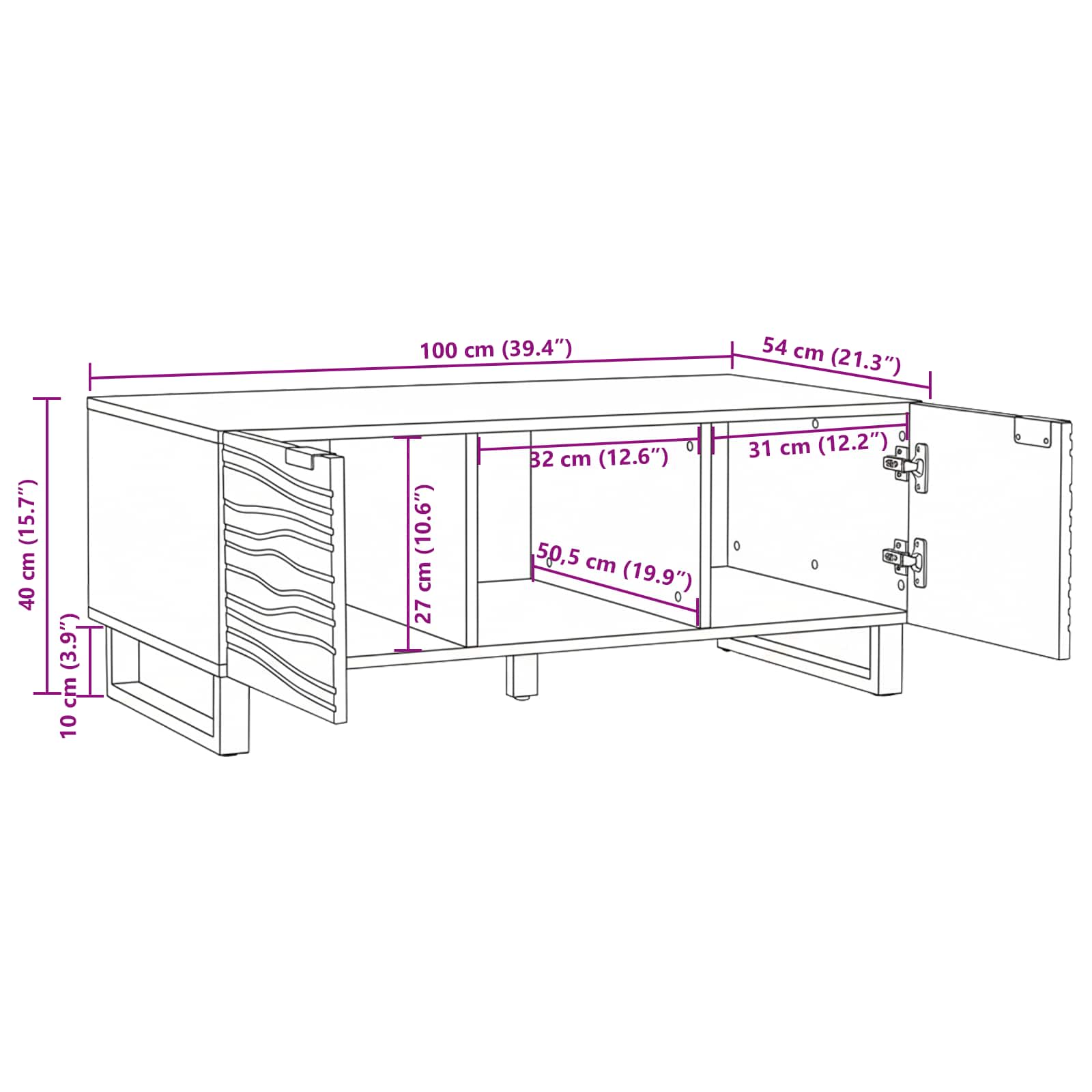 Salontafel Bruin en zwart 100 x 54 x 40 cm Massief acaciahout is nu te koop bij PeponiXL, paradijselijk wonen!