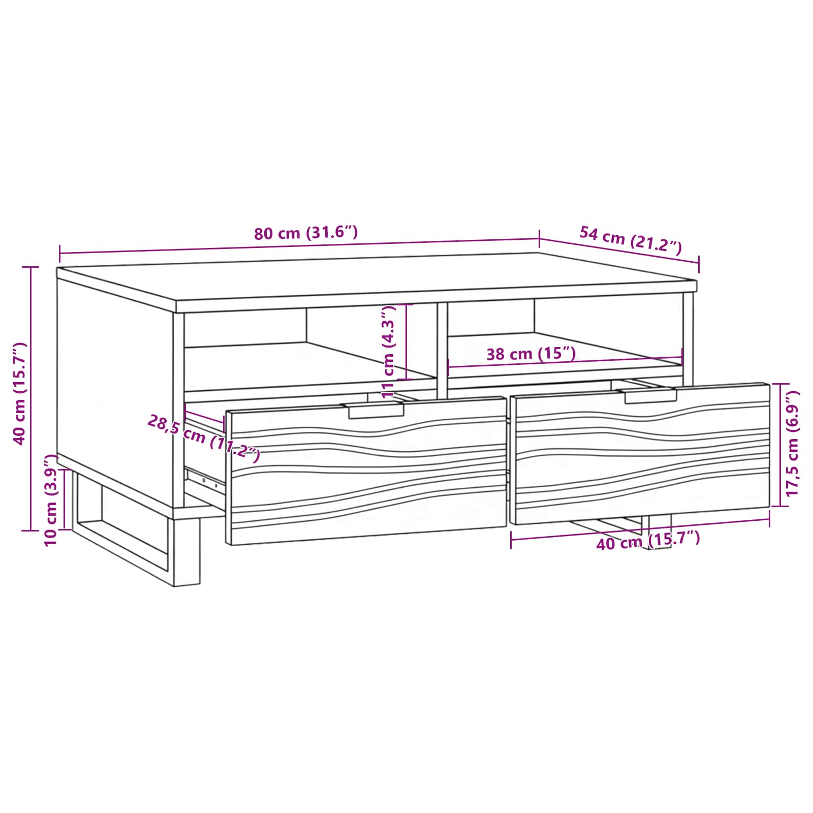 Salontafel Bruin en zwart 80 x 54 x 40 cm Massief acaciahout is nu te koop bij PeponiXL, paradijselijk wonen!