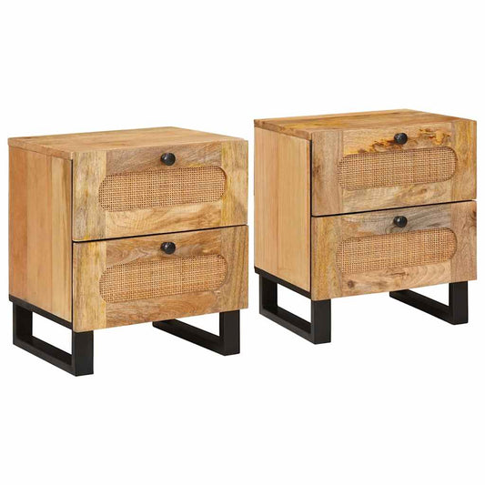 Nachtkastje 2 pcs Naturel 40 x 33 x 46 cm Massief Mango Hout is nu te koop bij PeponiXL, paradijselijk wonen!