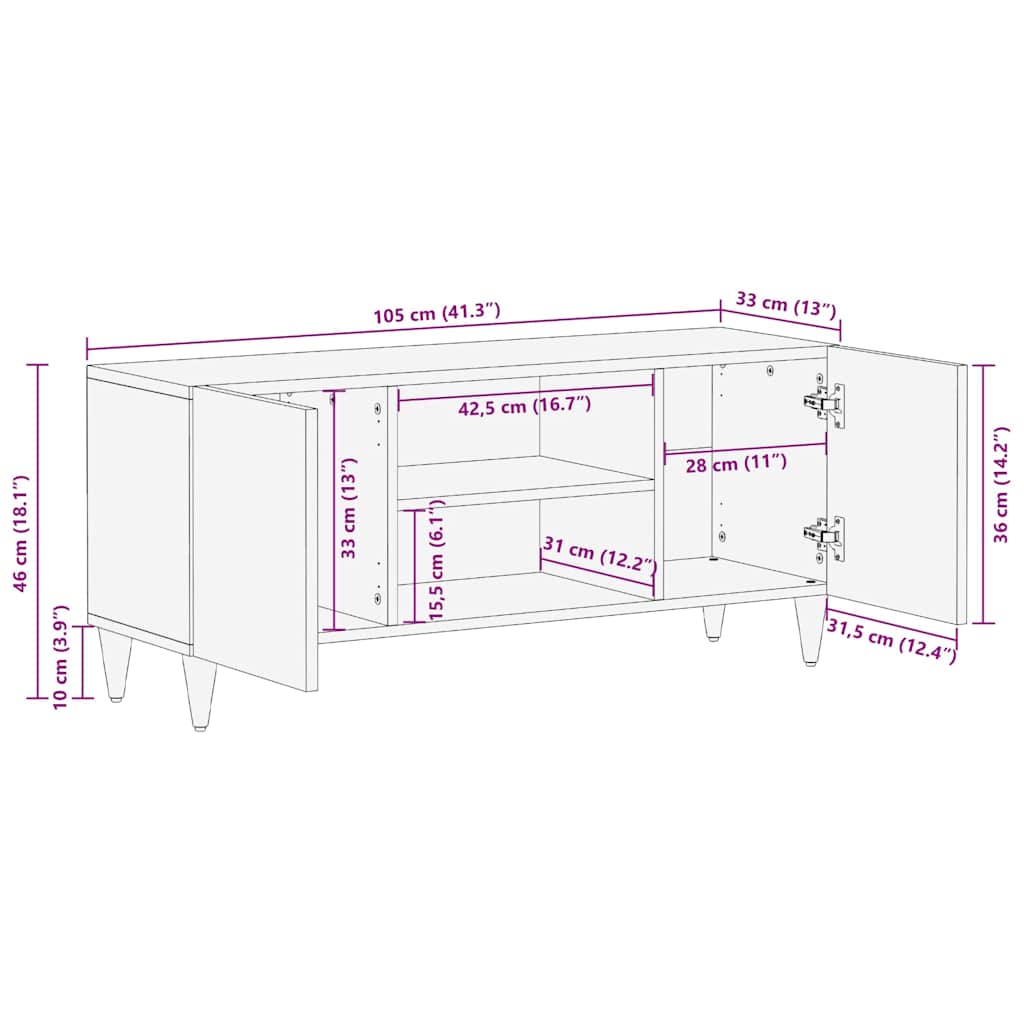 TV Eenheden Licht Bruin 105 x 33 x 46 cm Massief Mango Hout is nu te koop bij PeponiXL, paradijselijk wonen!