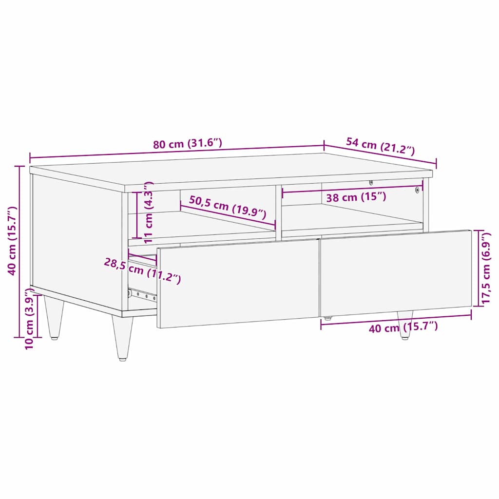 Salontafel Licht Bruin 80 x 54 x 40 cm Massief acaciahout is nu te koop bij PeponiXL, paradijselijk wonen!