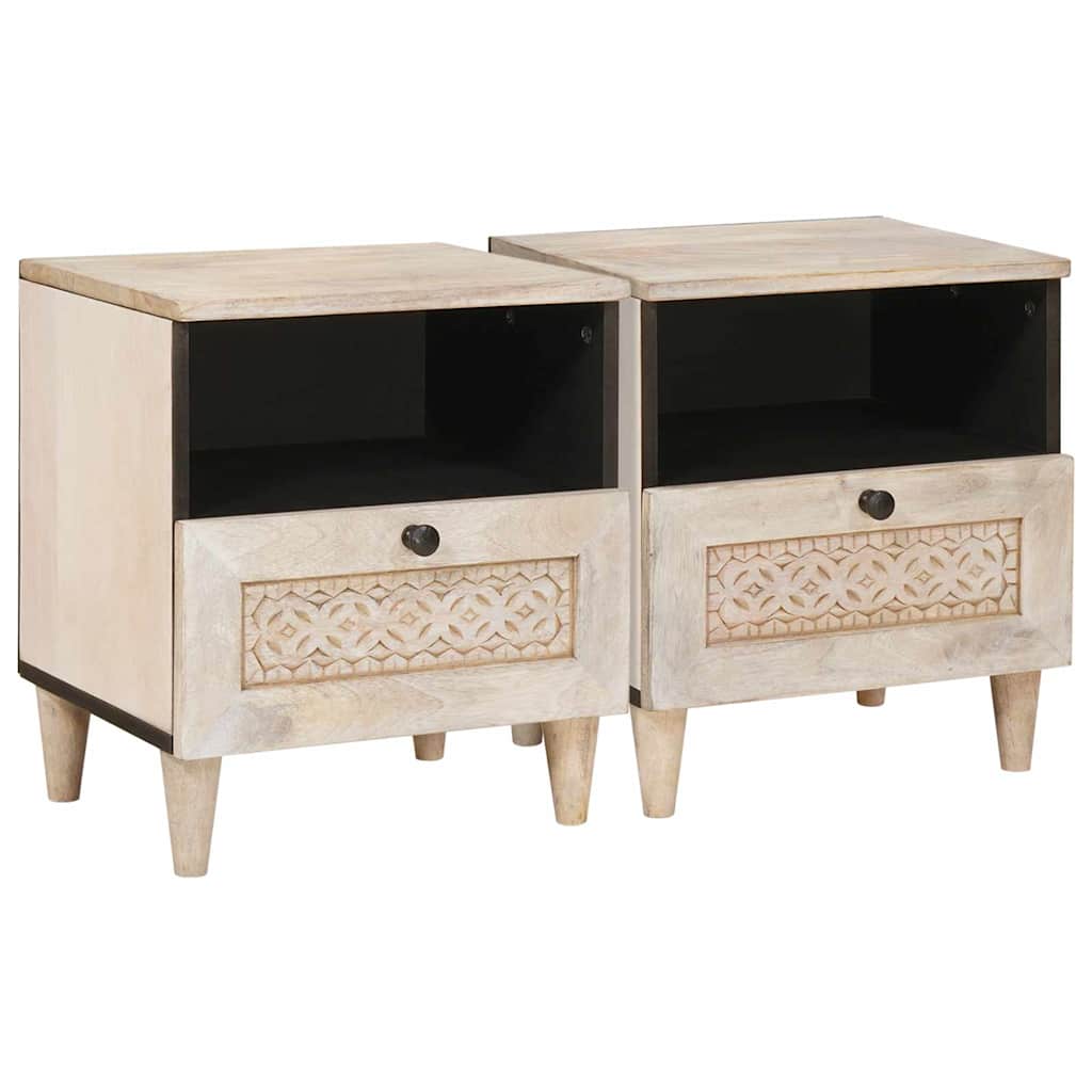 Nachtkastje 2 pcs Beige 40 x 33 x 46 cm Massief acaciahout is nu te koop bij PeponiXL, paradijselijk wonen!