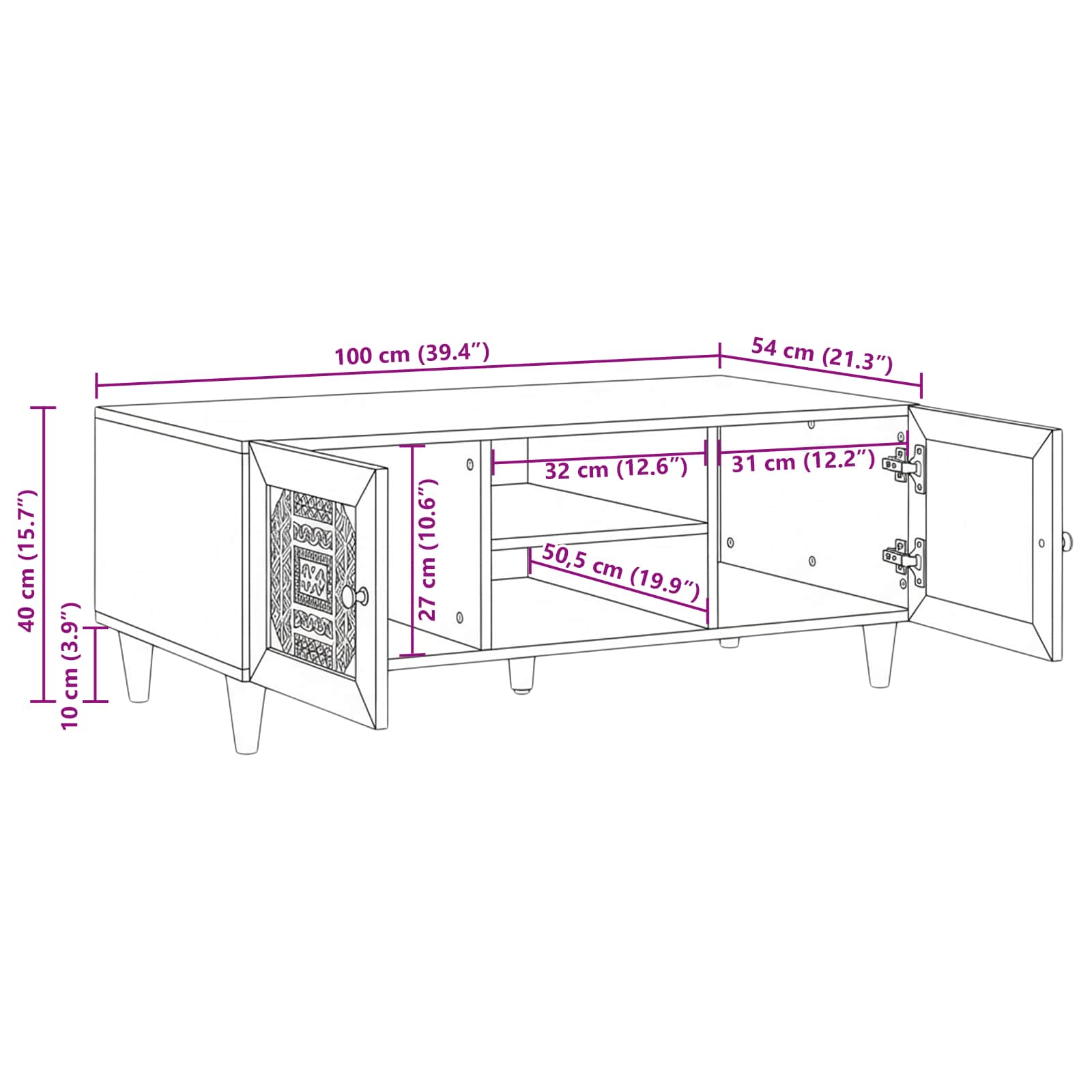 Salontafel met plank Beige 100 x 54 x 40 cm Massief acaciahout is nu te koop bij PeponiXL, paradijselijk wonen!