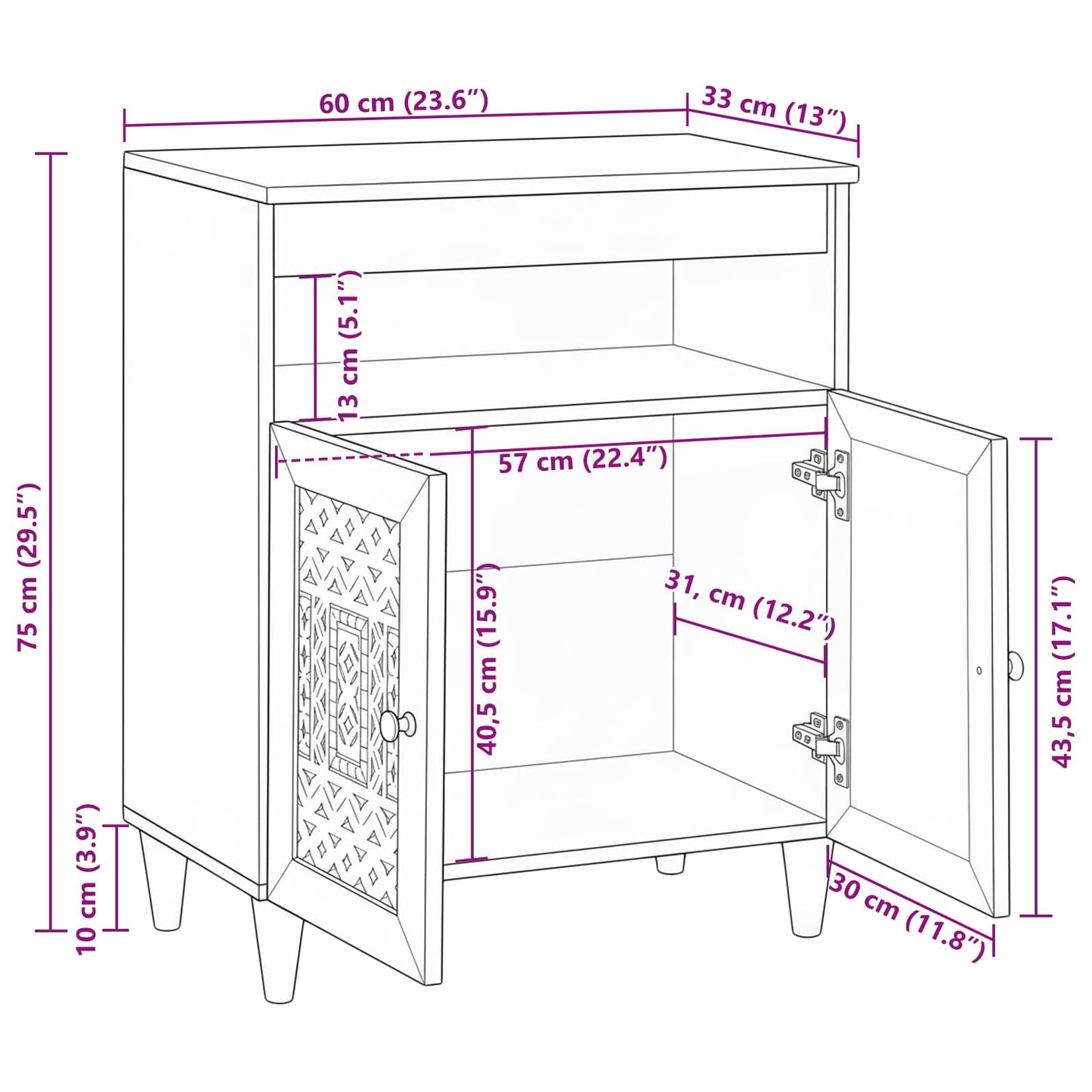 Dressoir Wit 33.5 x 60 x 75 cm is nu te koop bij PeponiXL, paradijselijk wonen!