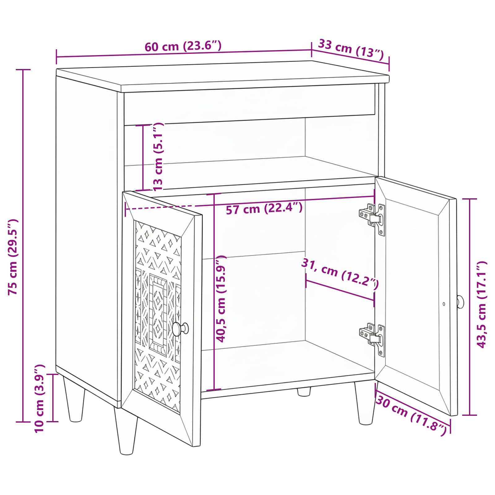 Dressoir Wit 33.5 x 60 x 75 cm is nu te koop bij PeponiXL, paradijselijk wonen!