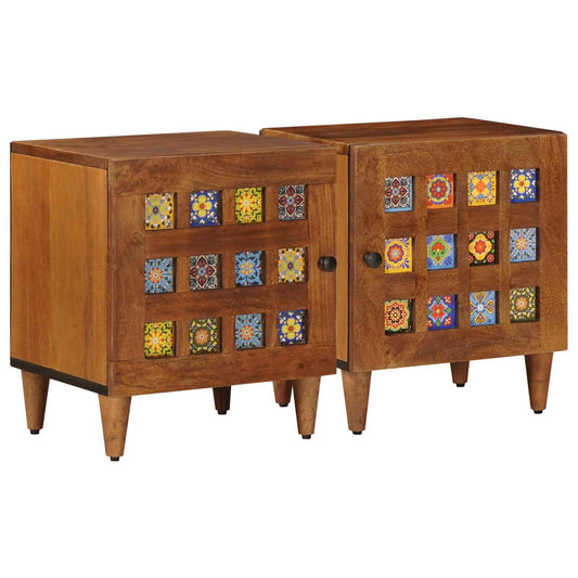Nachtkastje 2 pcs Bruin 40 x 33 x 46 cm Massief Mango Hout is nu te koop bij PeponiXL, paradijselijk wonen!