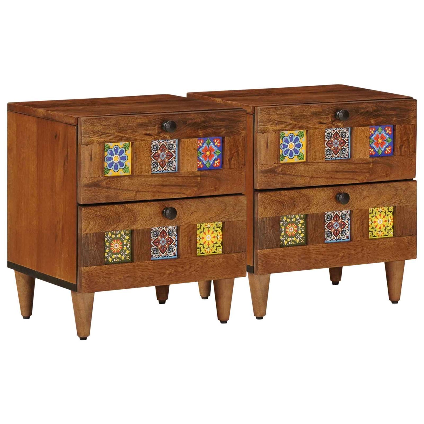 Nachtkastje 2 pcs Bruin 40 x 33 x 46 cm Massief Mango Hout is nu te koop bij PeponiXL, paradijselijk wonen!