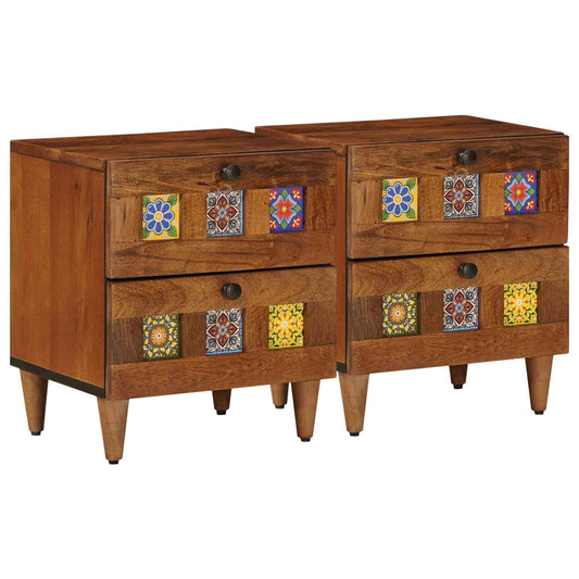 Nachtkastje 2 pcs Bruin 40 x 33 x 46 cm Massief Mango Hout is nu te koop bij PeponiXL, paradijselijk wonen!
