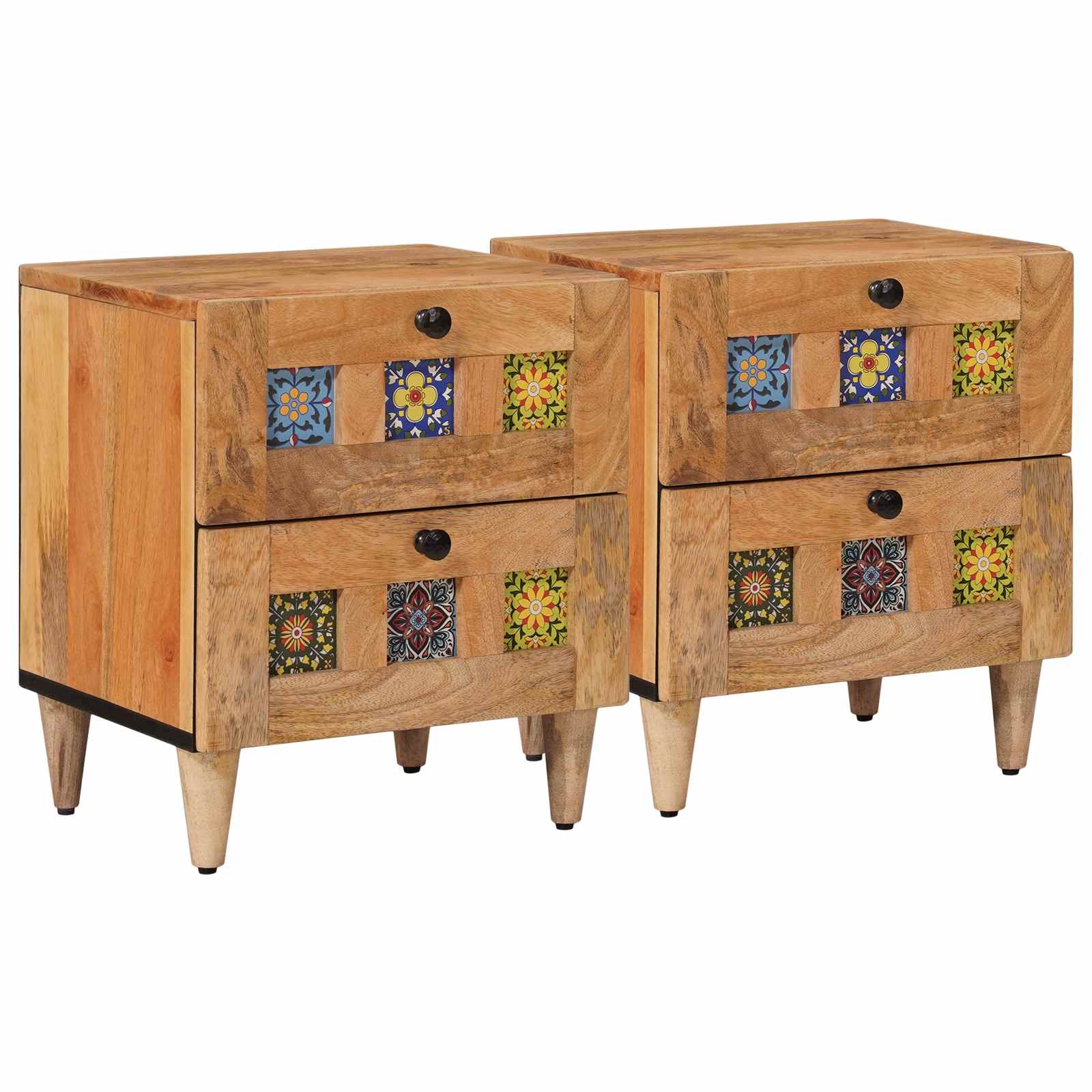Nachtkastje 2 pcs Naturel 40 x 33 x 46 cm Massief Mango Hout is nu te koop bij PeponiXL, paradijselijk wonen!