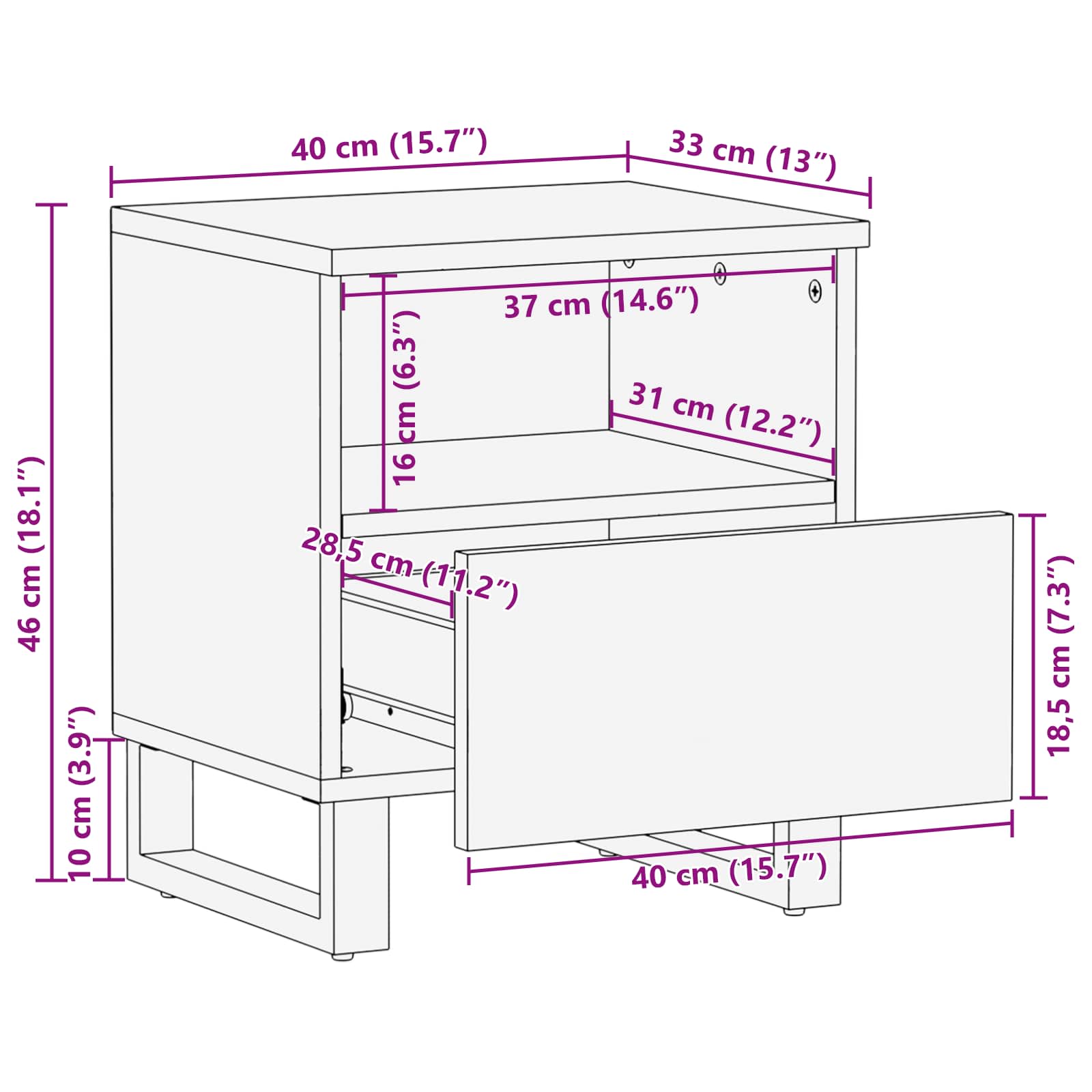 Bed kast met lade Bruin 40 x 33 x 46 cm Massief Mango Hout is nu te koop bij PeponiXL, paradijselijk wonen!