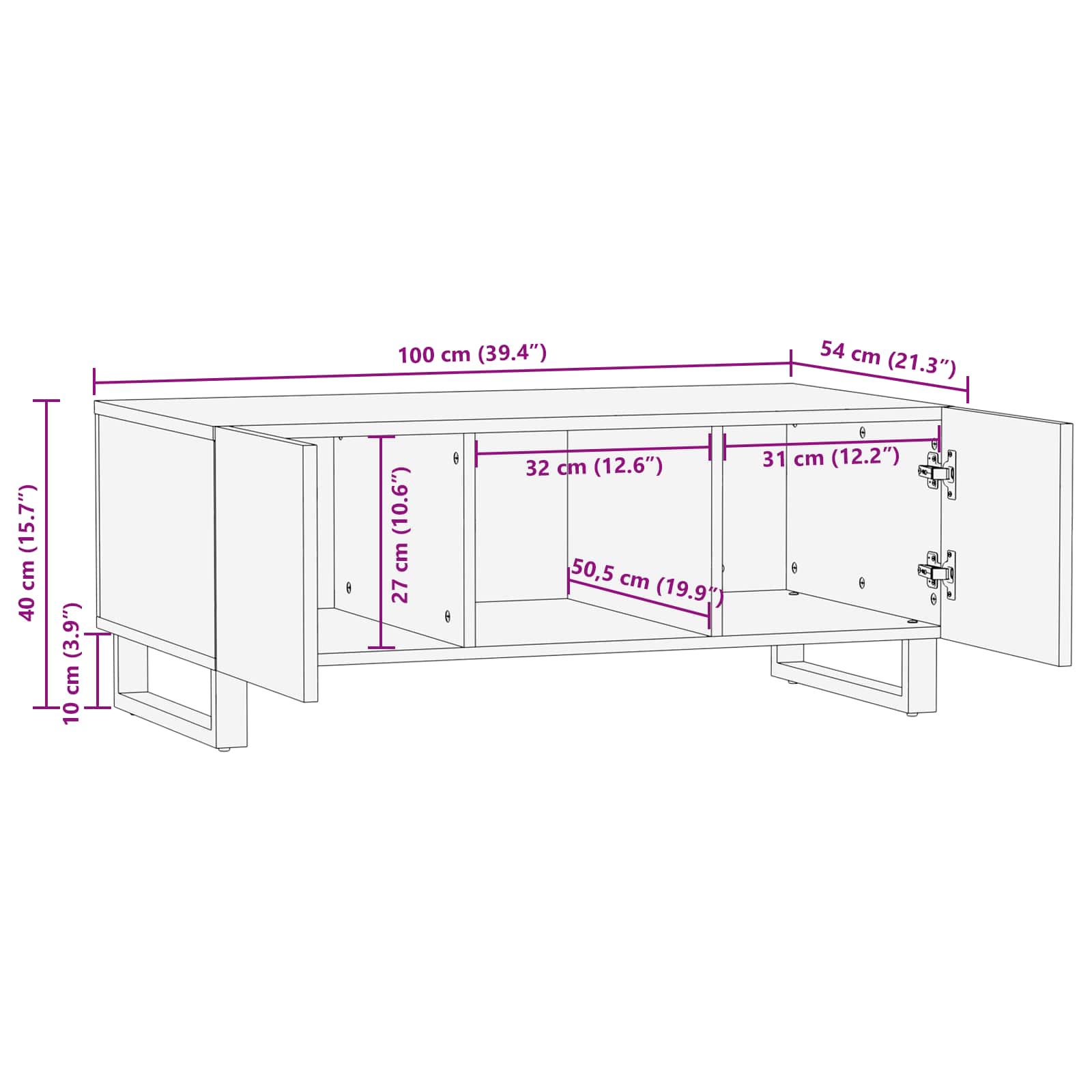 Salontafel Bruin 100 x 54 x 40 cm Massief Mango Hout is nu te koop bij PeponiXL, paradijselijk wonen!