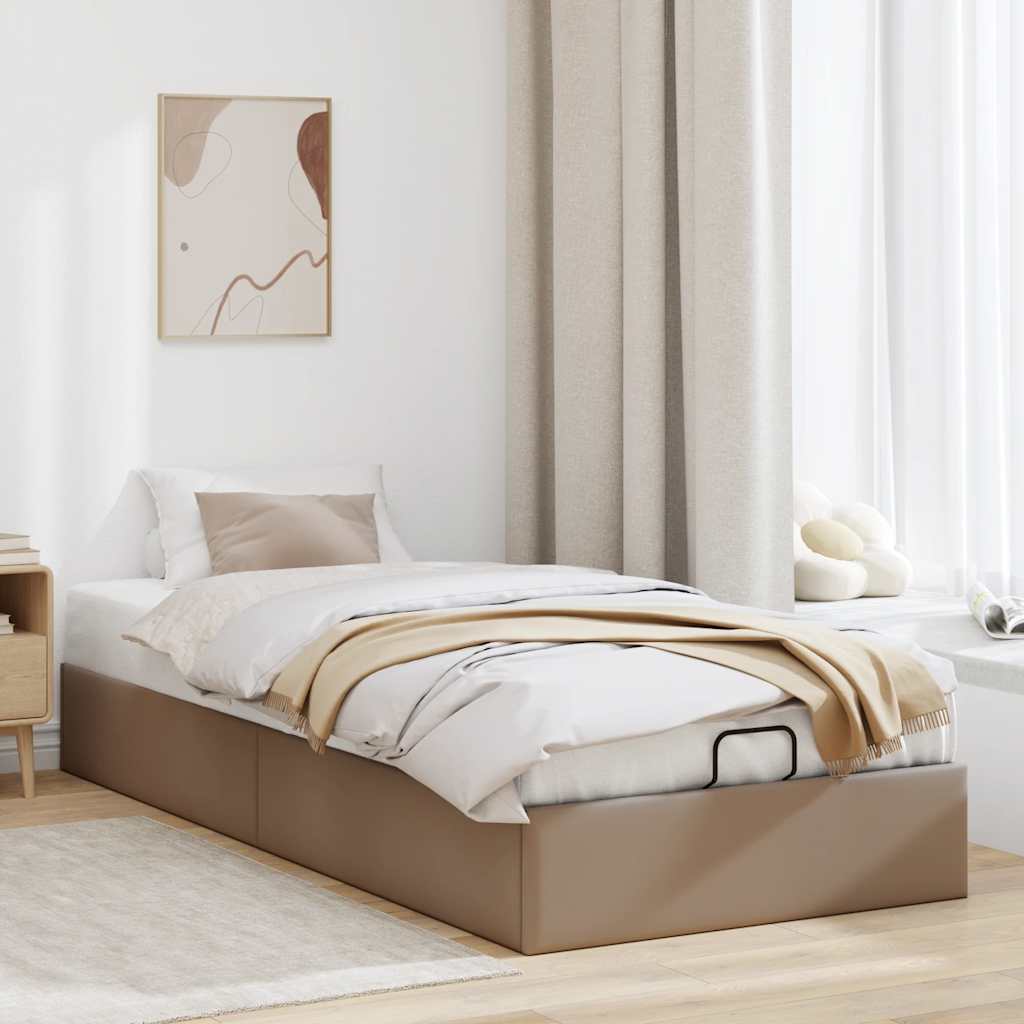 Bedframe zonder matras 100x200 cm kunstleer cappuccinokleurig is nu te koop bij PeponiXL, paradijselijk wonen!