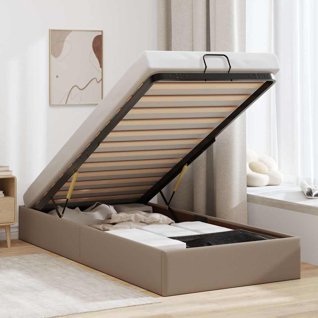 Bedframe zonder matras 100x200 cm kunstleer cappuccinokleurig is nu te koop bij PeponiXL, paradijselijk wonen!