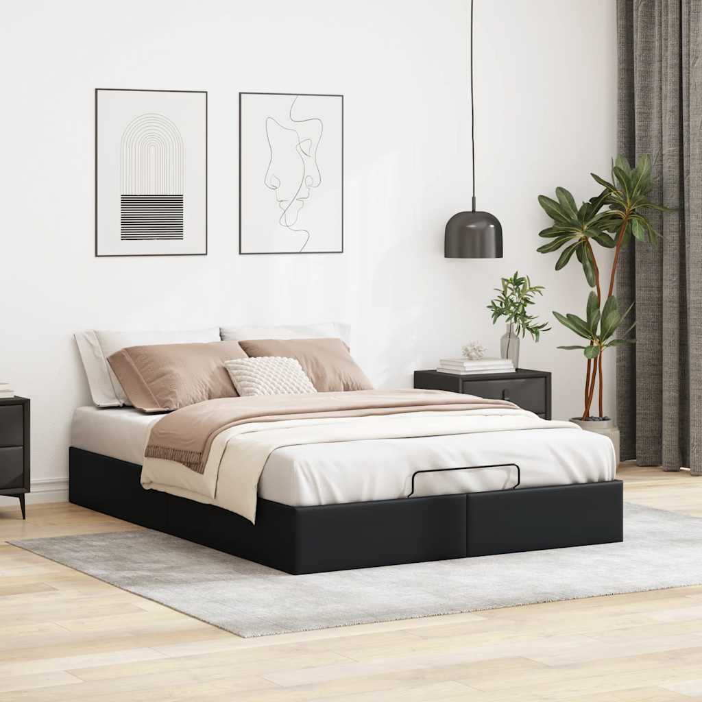 Bedframe zonder matras 140x190 cm kunstleer zwart is nu te koop bij PeponiXL, paradijselijk wonen!