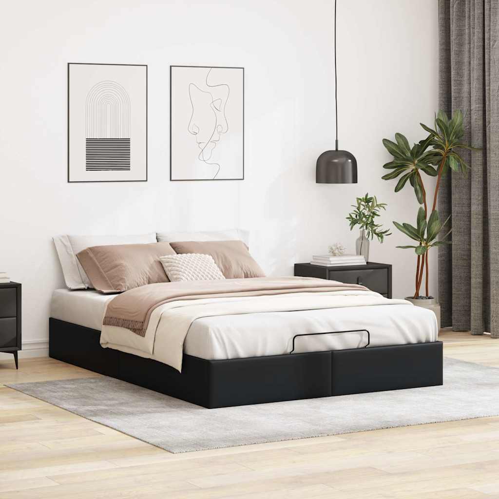 Bedframe zonder matras 140x190 cm kunstleer zwart is nu te koop bij PeponiXL, paradijselijk wonen!