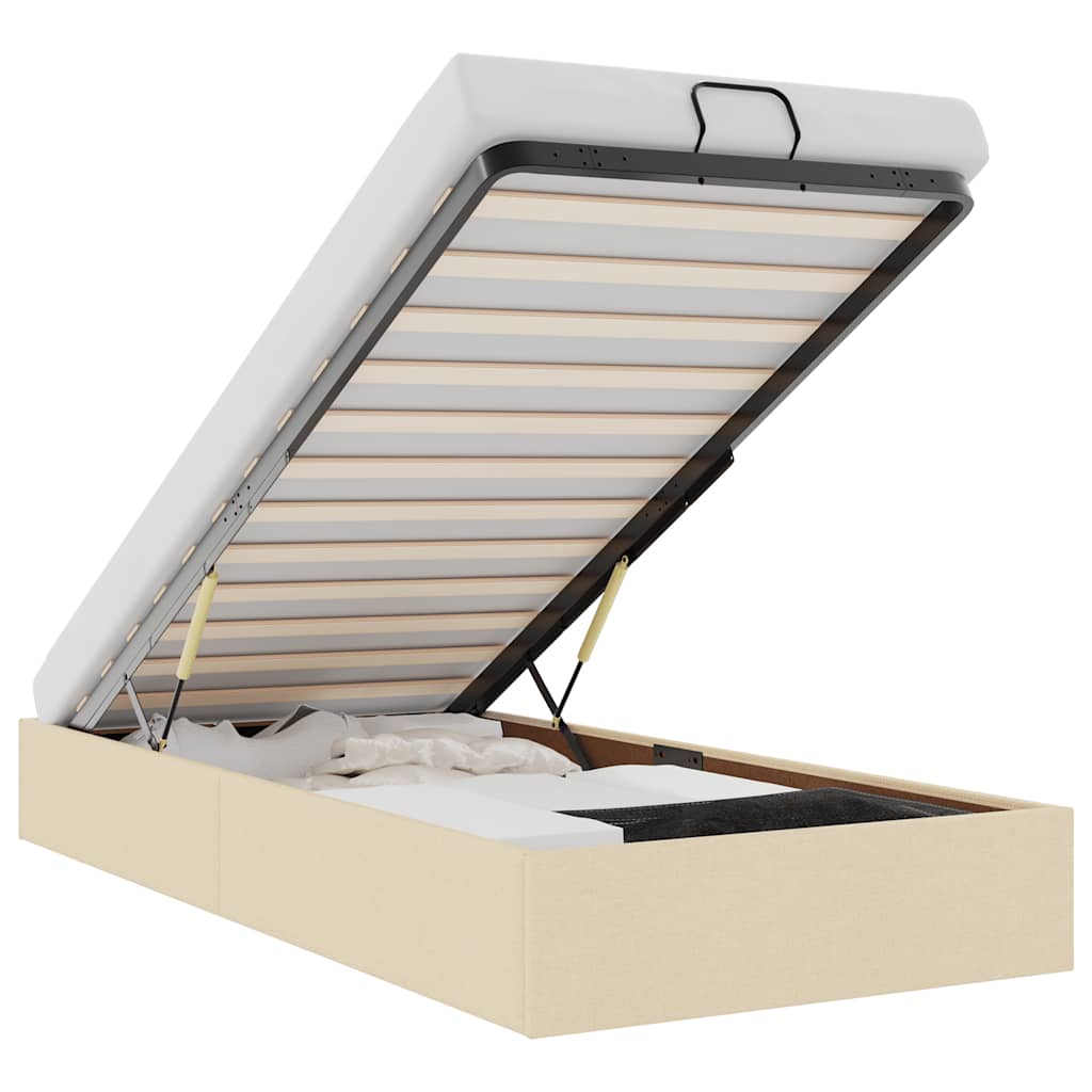Bedframe zonder matras 100x200 cm stof crèmekleurig is nu te koop bij PeponiXL, paradijselijk wonen!