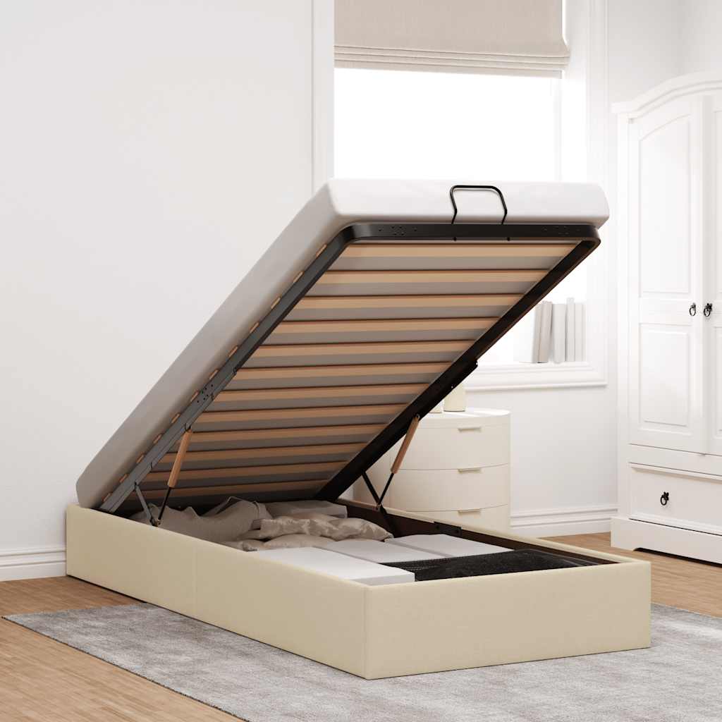 Bedframe zonder matras 100x200 cm stof crèmekleurig is nu te koop bij PeponiXL, paradijselijk wonen!