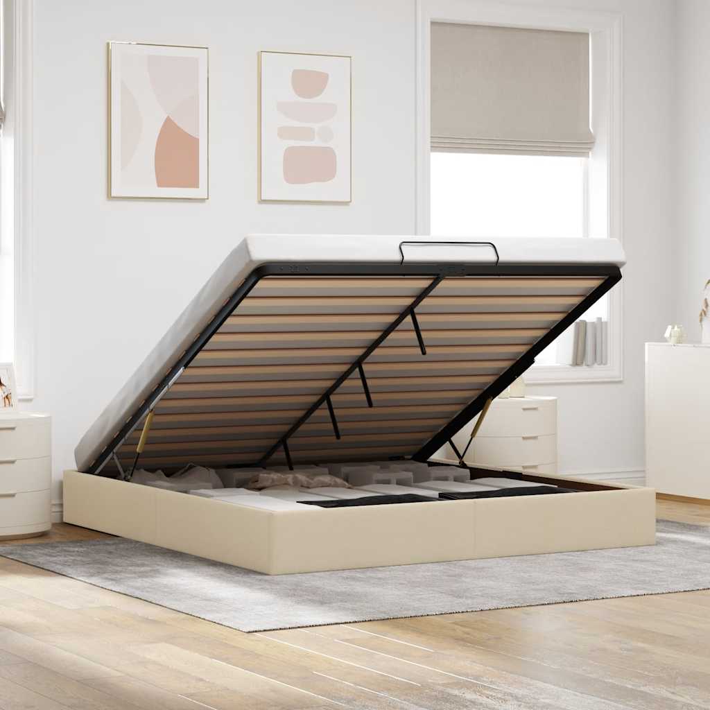 Bedframe zonder matras 160x200 cm stof crèmekleurig is nu te koop bij PeponiXL, paradijselijk wonen!