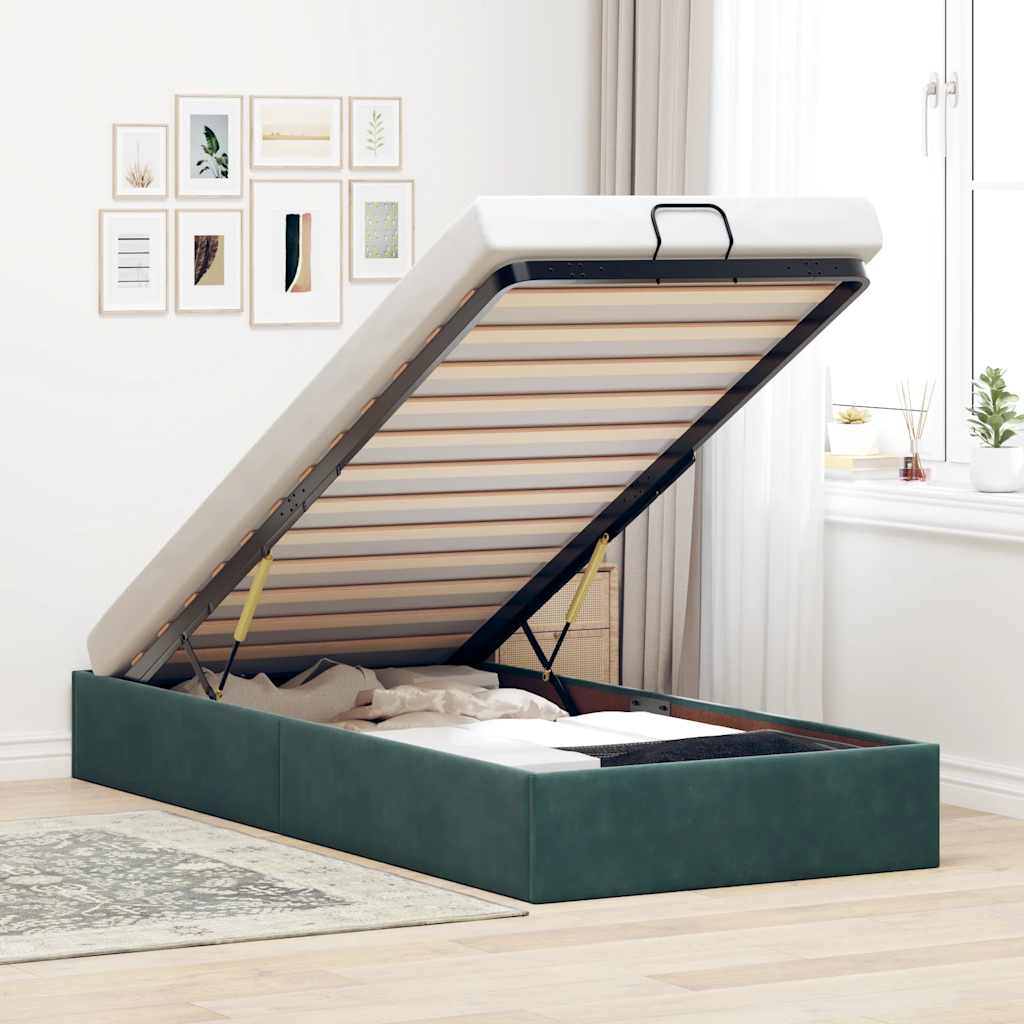 Bedframe zonder matras 90x190 cm fluweel donkergroen is nu te koop bij PeponiXL, paradijselijk wonen!