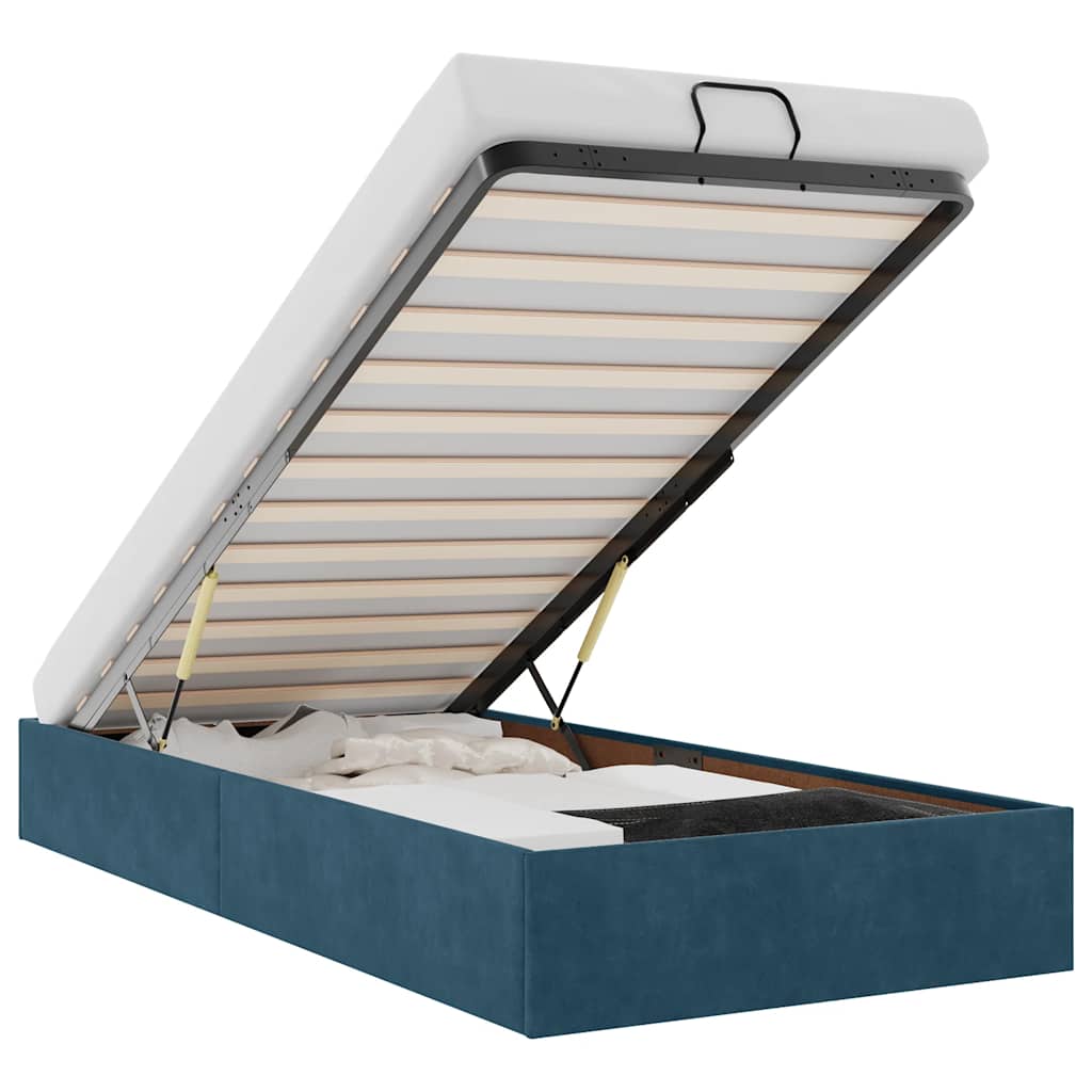 Bedframe zonder matras 90x190 cm fluweel donkerblauw is nu te koop bij PeponiXL, paradijselijk wonen!
