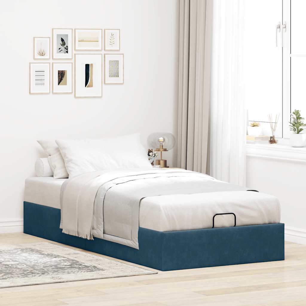 Bedframe zonder matras 90x190 cm fluweel donkerblauw is nu te koop bij PeponiXL, paradijselijk wonen!