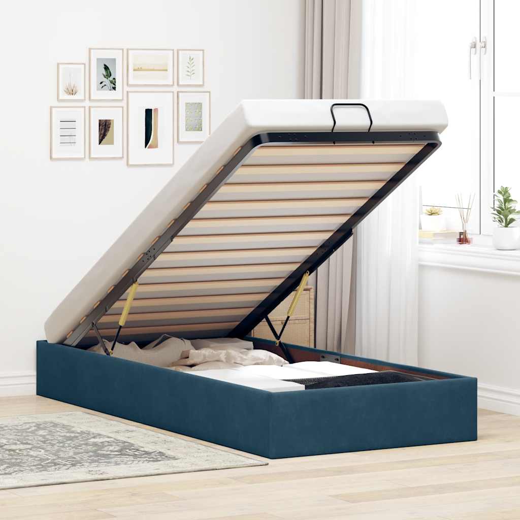 Bedframe zonder matras 90x190 cm fluweel donkerblauw is nu te koop bij PeponiXL, paradijselijk wonen!