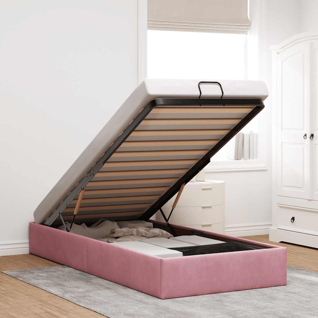 Bedframe zonder matras 90x200 cm fluweel roze is nu te koop bij PeponiXL, paradijselijk wonen!