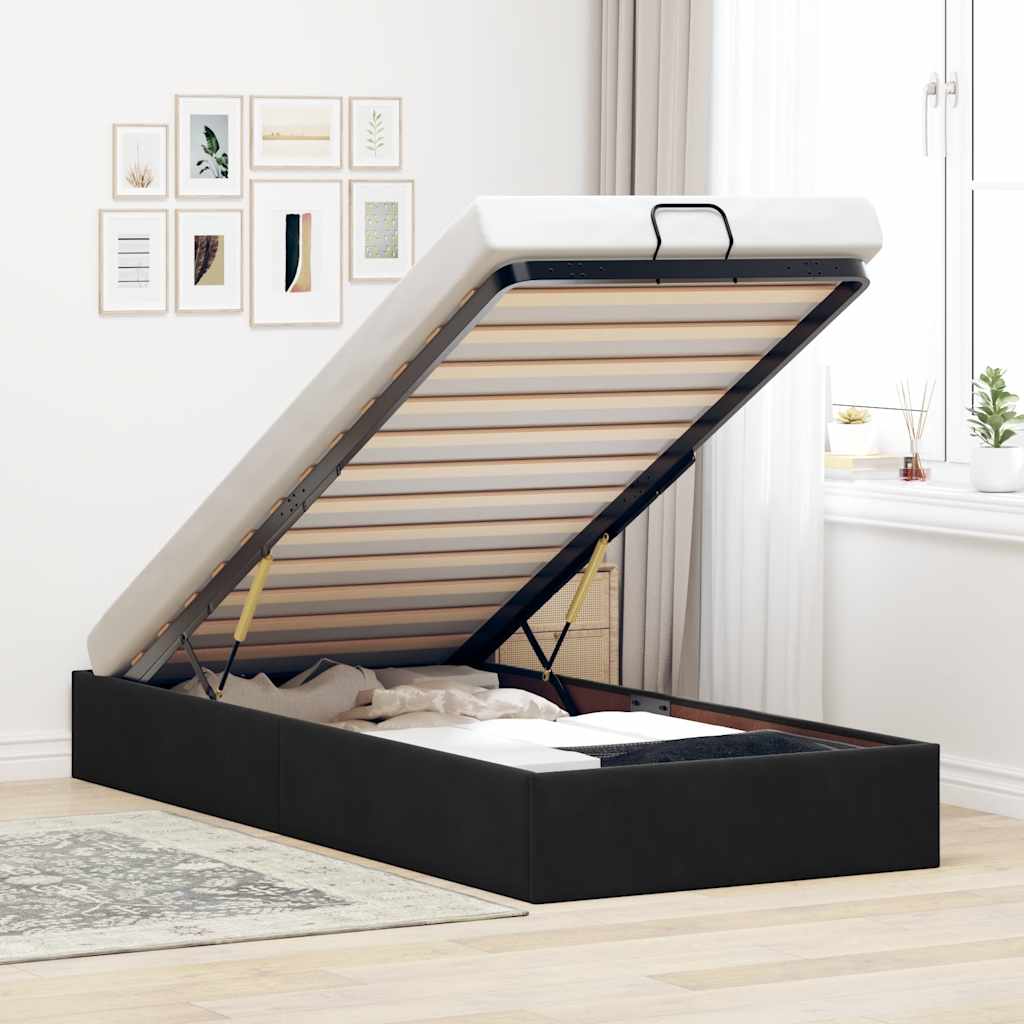 Bedframe zonder matras 100x200 cm fluweel zwart is nu te koop bij PeponiXL, paradijselijk wonen!