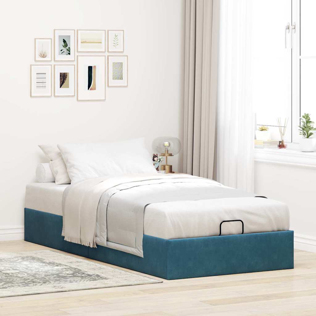 Bedframe zonder matras 100x200 cm fluweel donkerblauw is nu te koop bij PeponiXL, paradijselijk wonen!