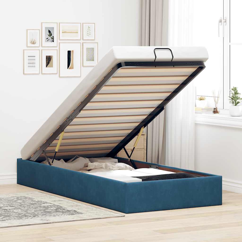 Bedframe zonder matras 100x200 cm fluweel donkerblauw is nu te koop bij PeponiXL, paradijselijk wonen!