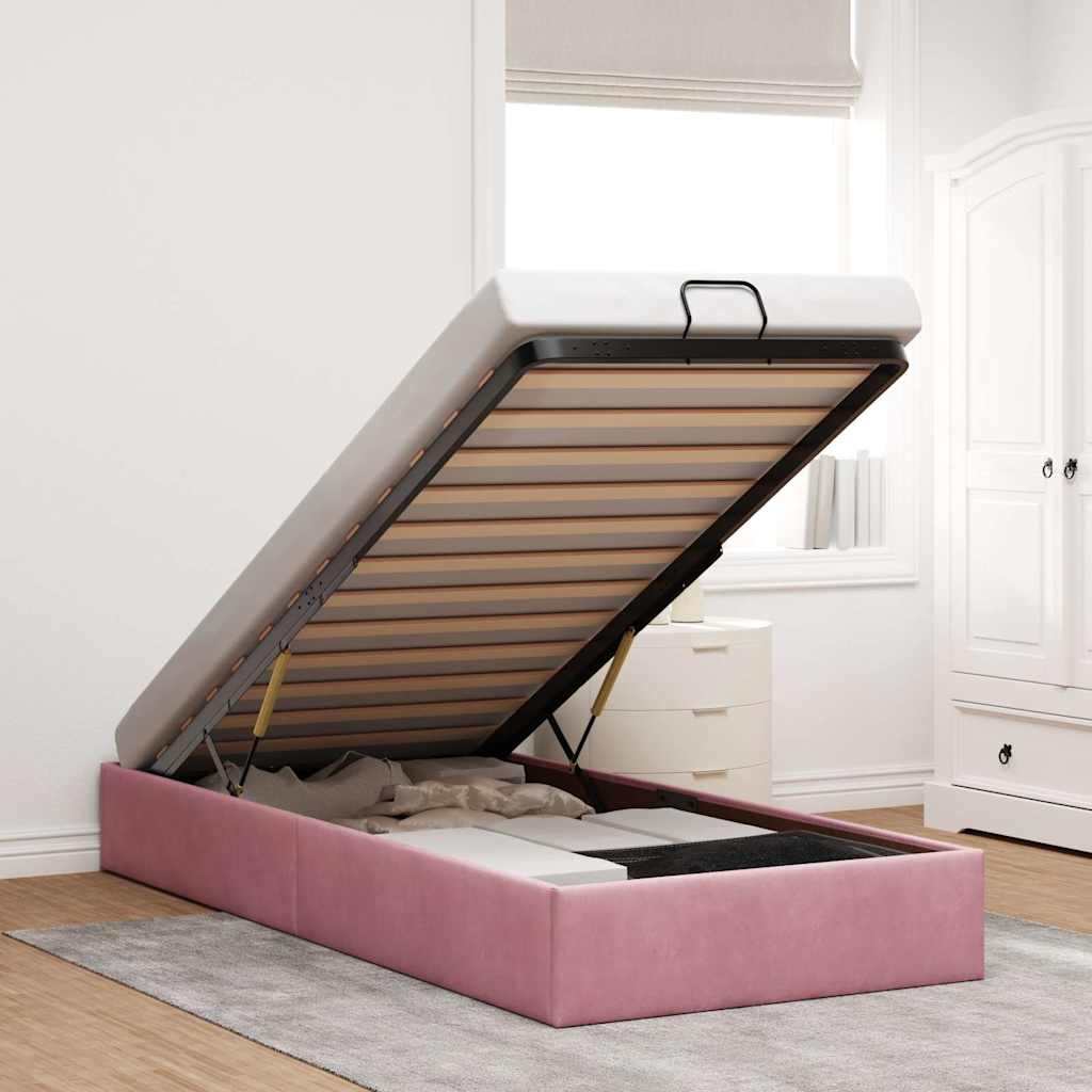 Bedframe zonder matras 100x200 cm fluweel roze is nu te koop bij PeponiXL, paradijselijk wonen!
