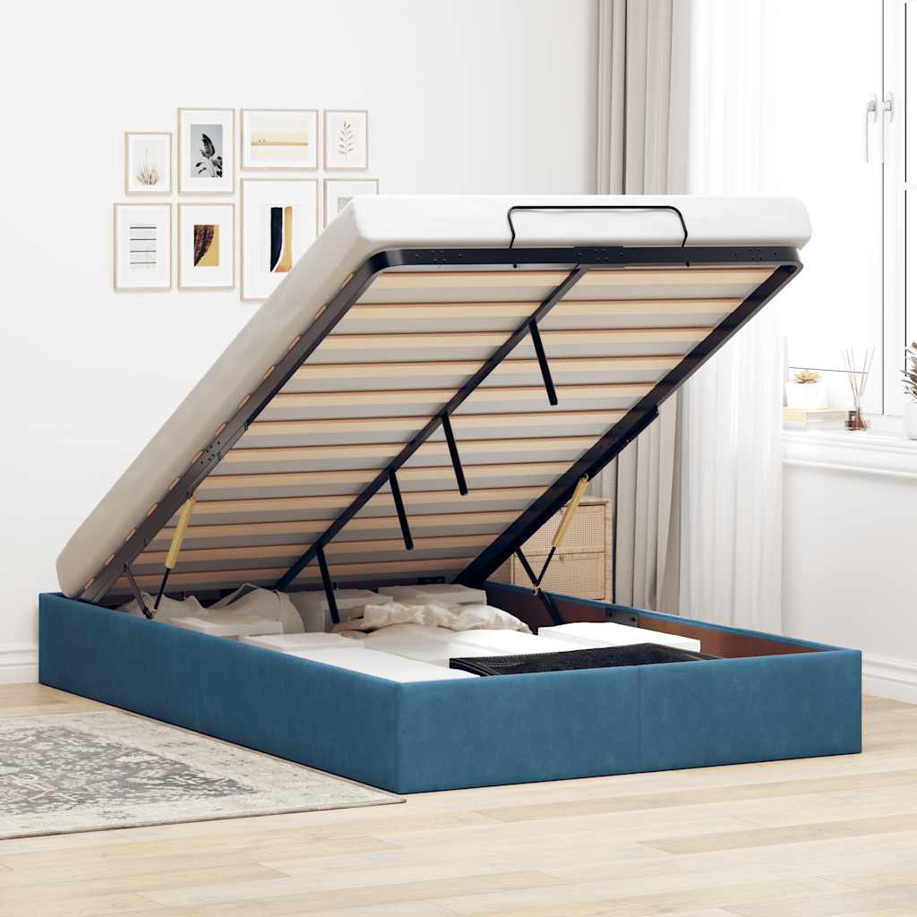 Bedframe zonder matras 120x190 cm fluweel donkerblauw is nu te koop bij PeponiXL, paradijselijk wonen!