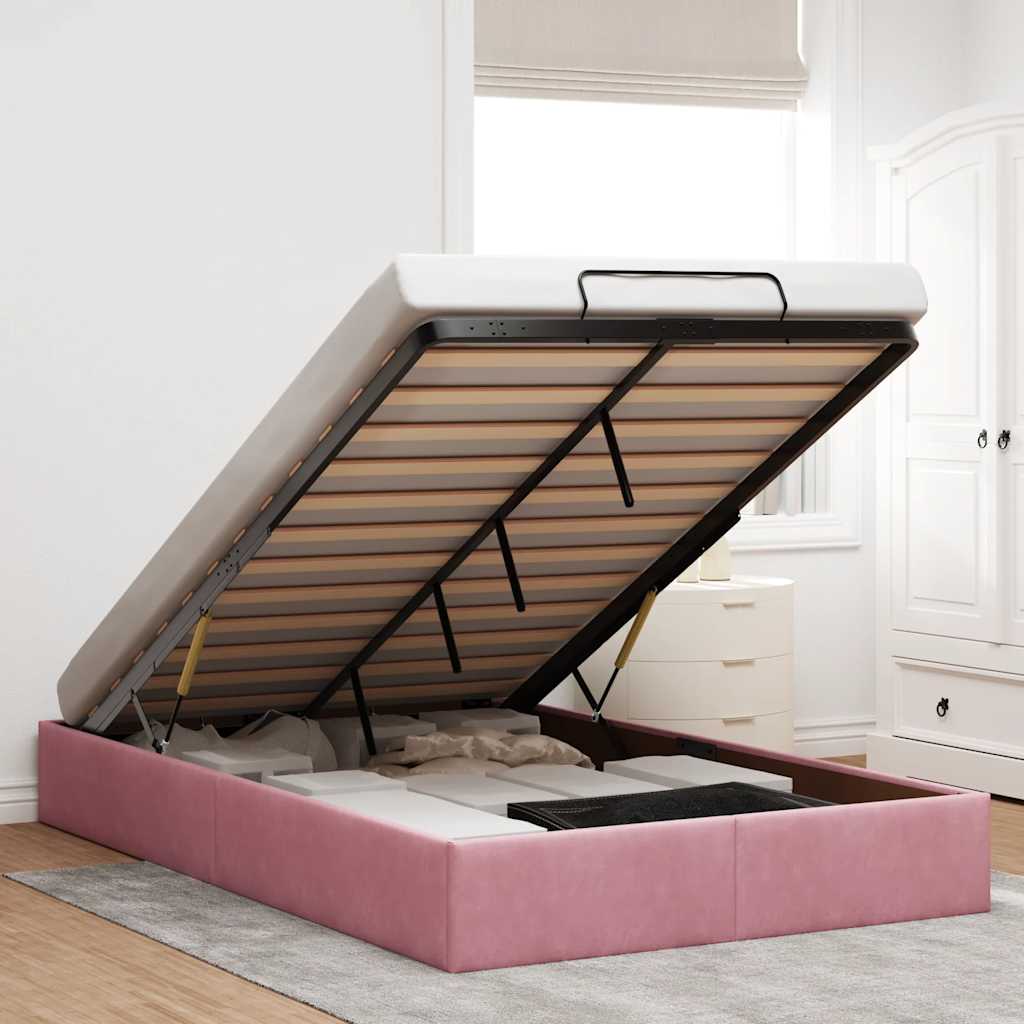 Ottoman bedframe zonder matras 120x200 cm fluweel roze is nu te koop bij PeponiXL, paradijselijk wonen!