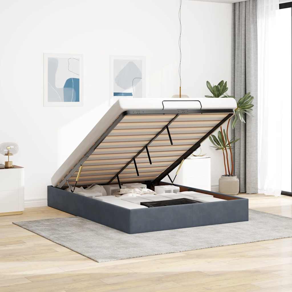 Ottoman bedframe zonder matras 140x190 cm fluweel donkergrijs is nu te koop bij PeponiXL, paradijselijk wonen!