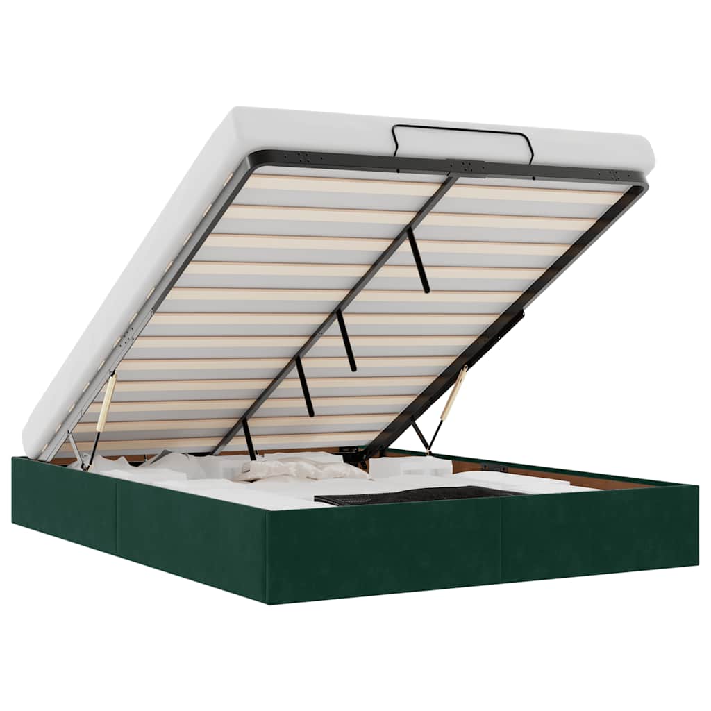 Ottoman bedframe zonder matras 140x190 cm fluweel donkergroen is nu te koop bij PeponiXL, paradijselijk wonen!