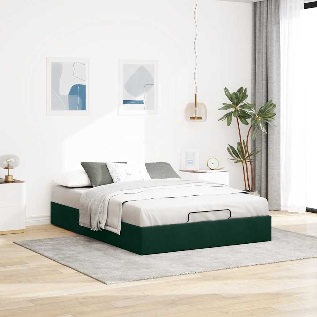 Ottoman bedframe zonder matras 140x190 cm fluweel donkergroen is nu te koop bij PeponiXL, paradijselijk wonen!