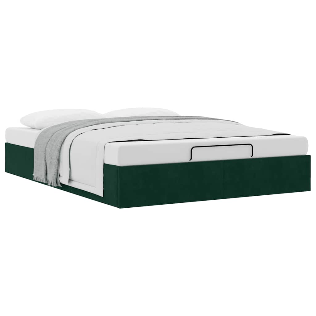Ottoman bedframe zonder matras 140x190 cm fluweel donkergroen is nu te koop bij PeponiXL, paradijselijk wonen!